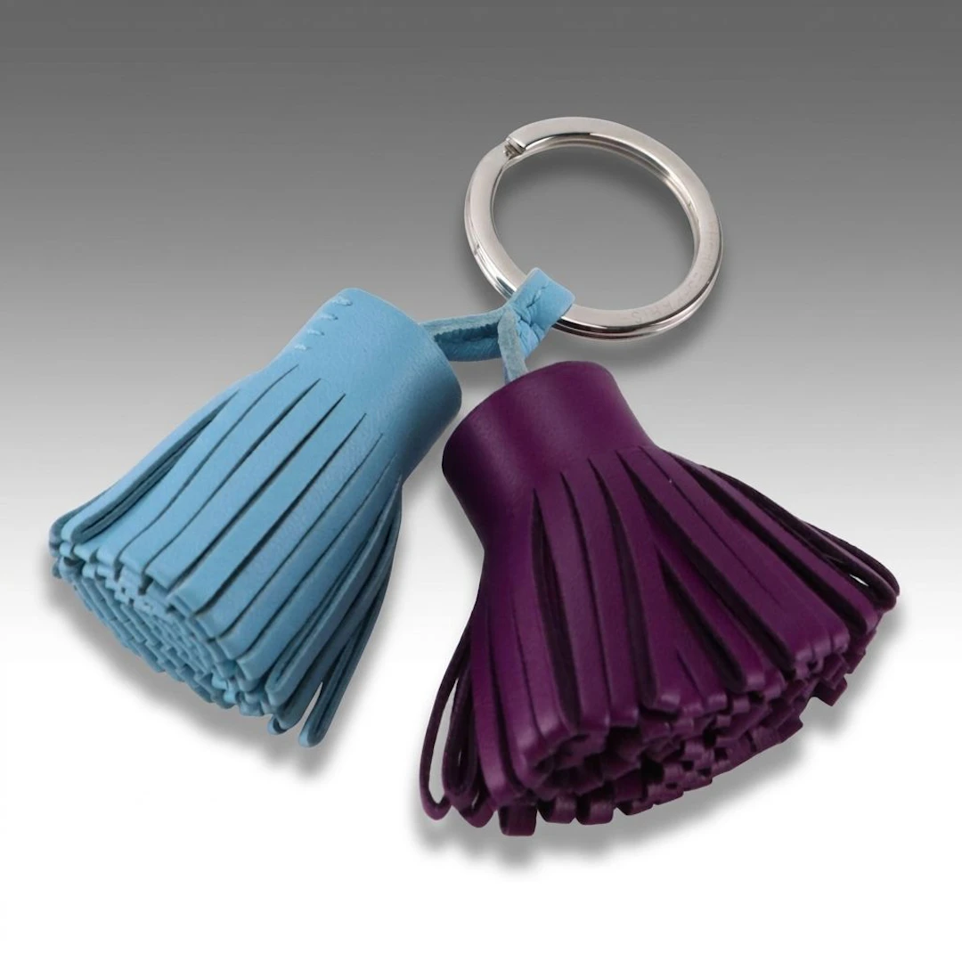 Hermès Carmen Double-Tassel Keychain/Bag Charm in Lambskin with Box
