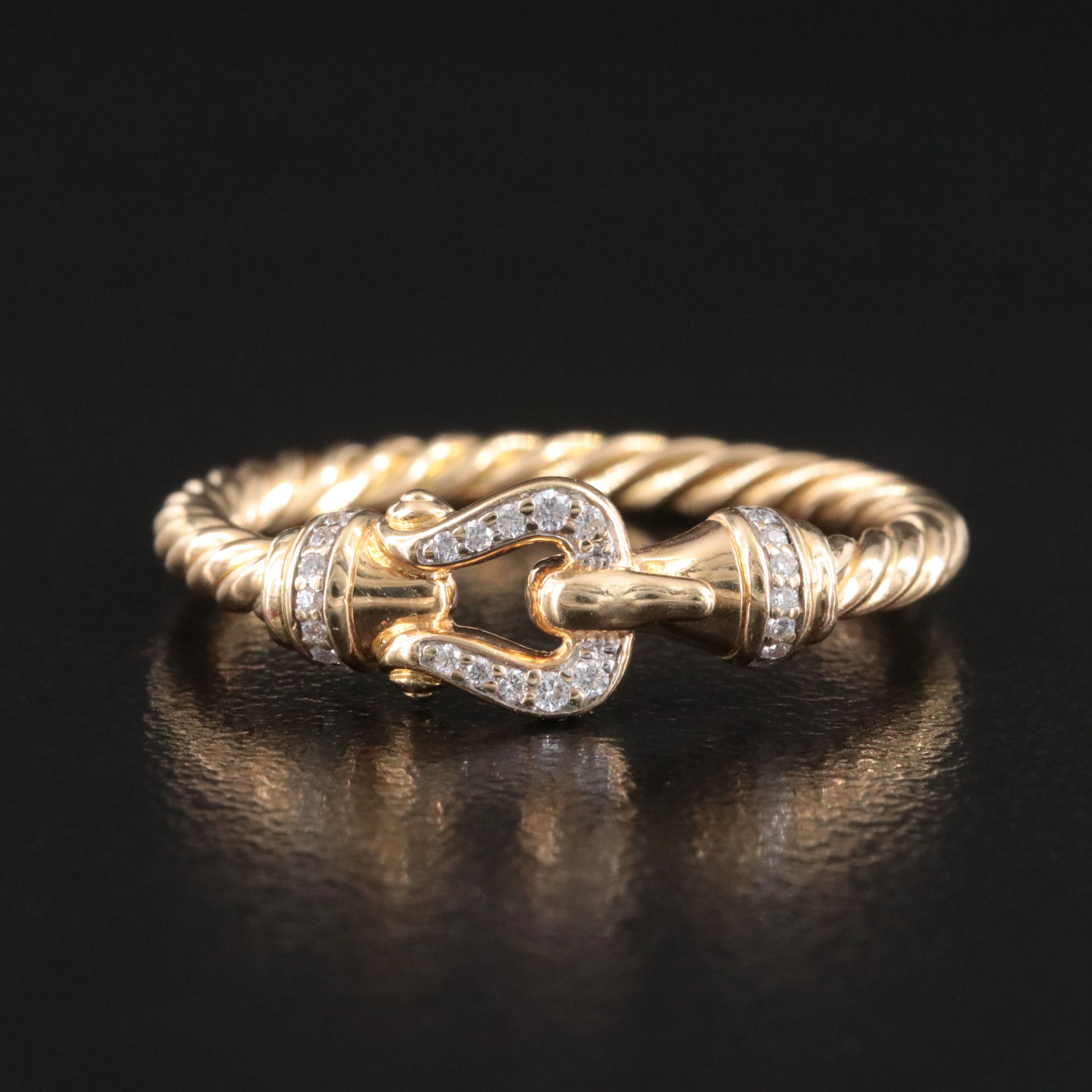 David Yurman 18K Diamond Petite Cable Buckle Ring