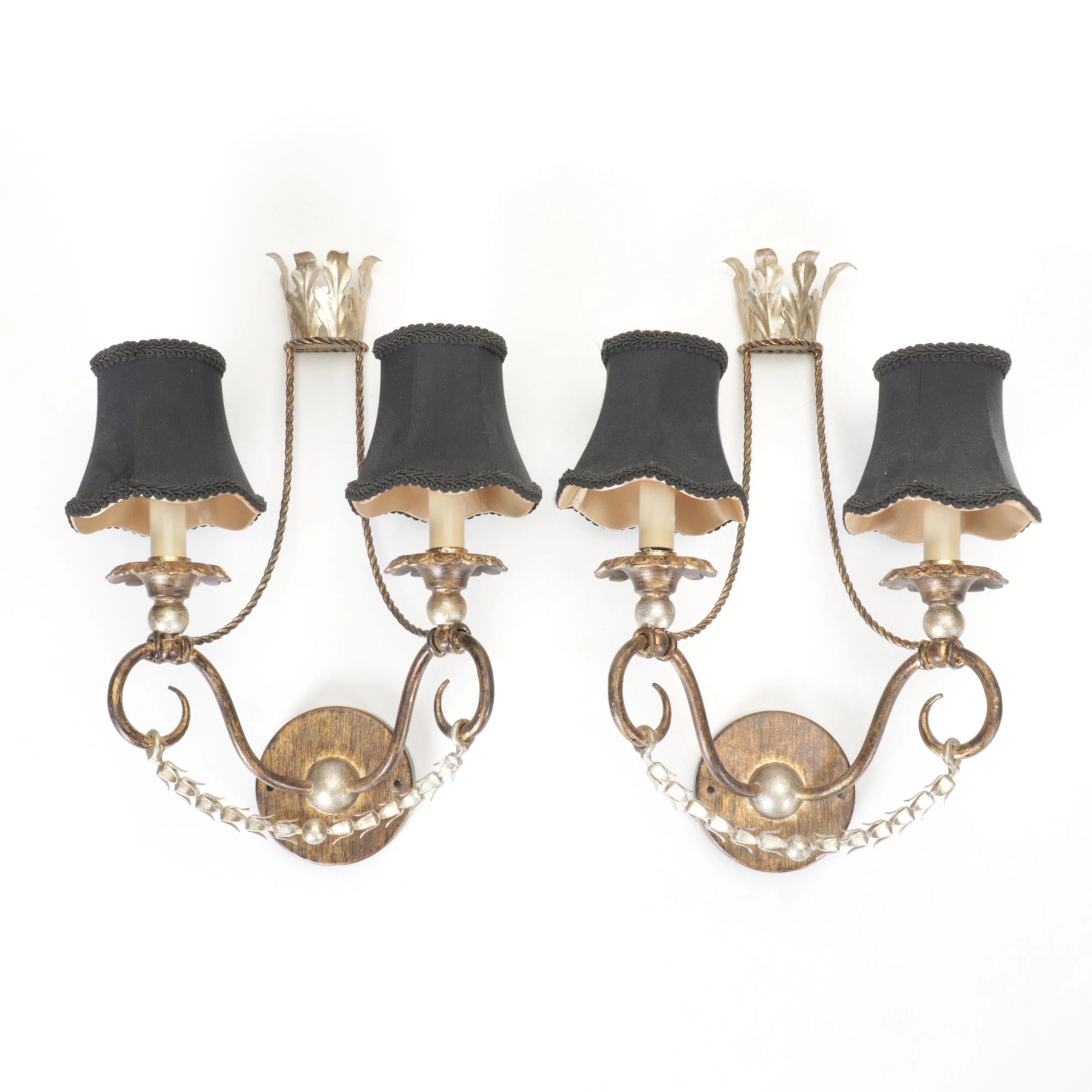 Pair of Maison Jansen French Neoclassical Brass Sconces, Mid-20th Century