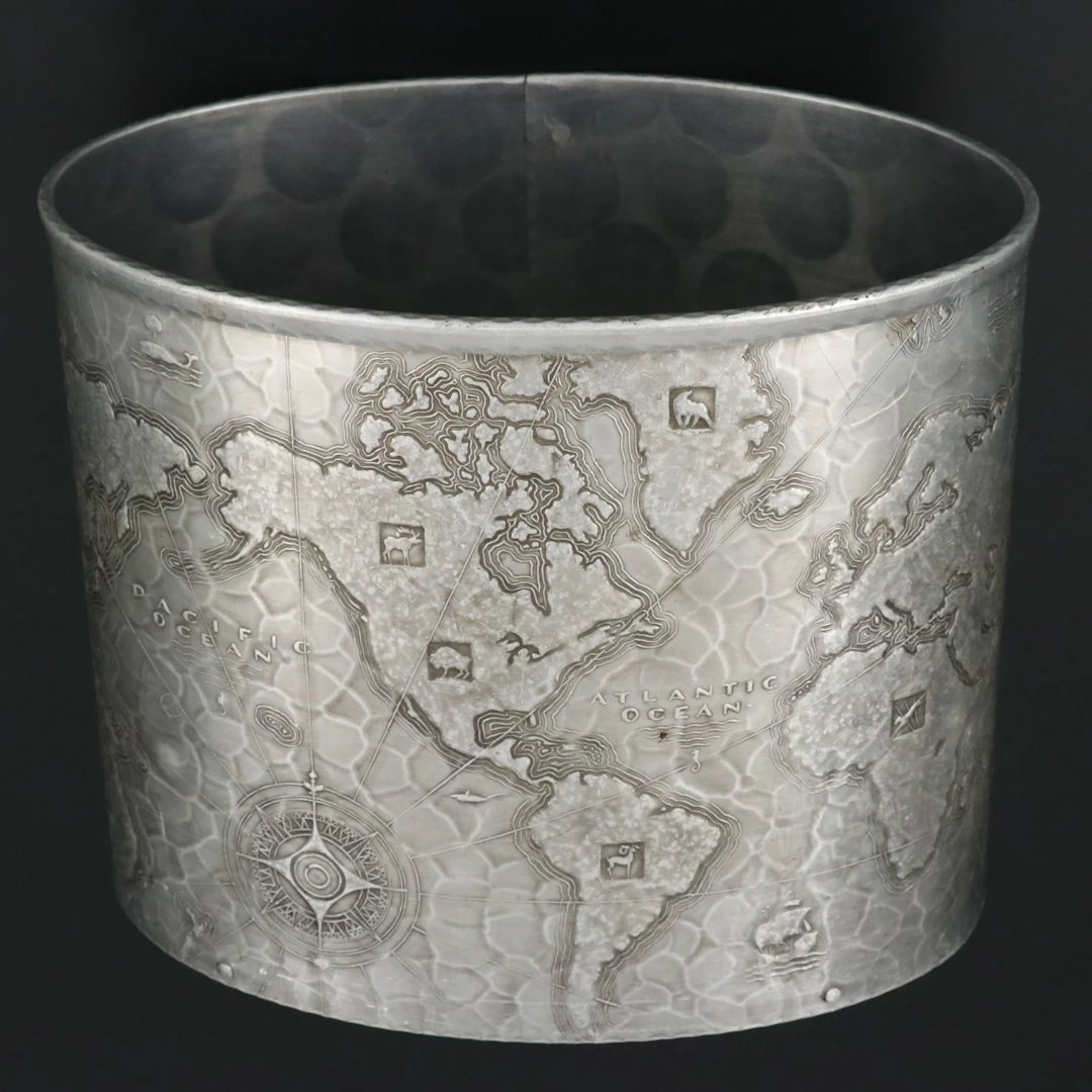 Arthur Armour Hammered Aluminum World Map Wastebasket