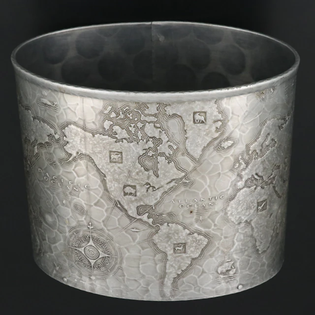 Arthur Armour Hammered Aluminum World Map Wastebasket