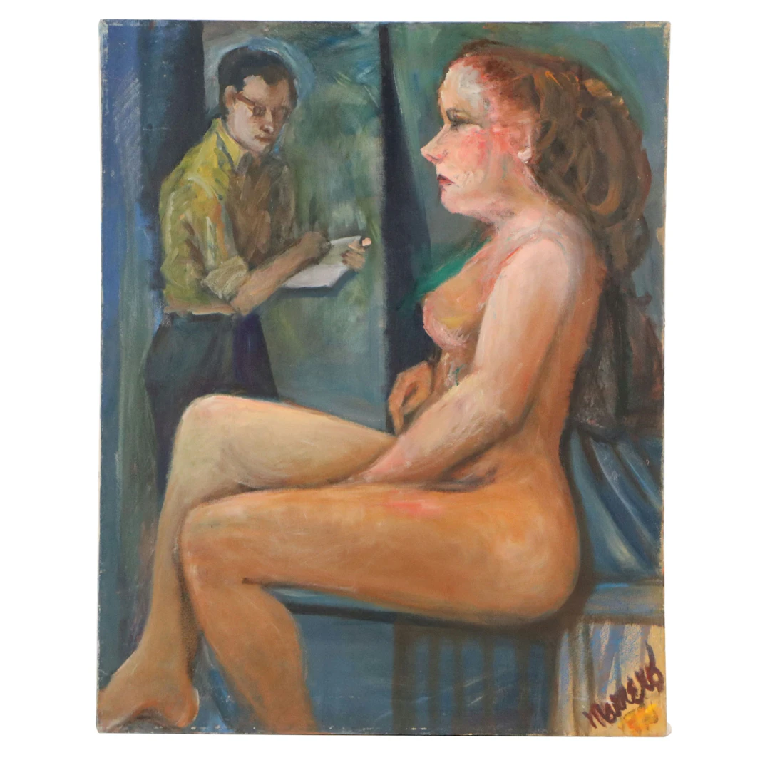 Edith Susarret Marrero Oil Painting of Seated Female Nude, Late 20th to 21st C.