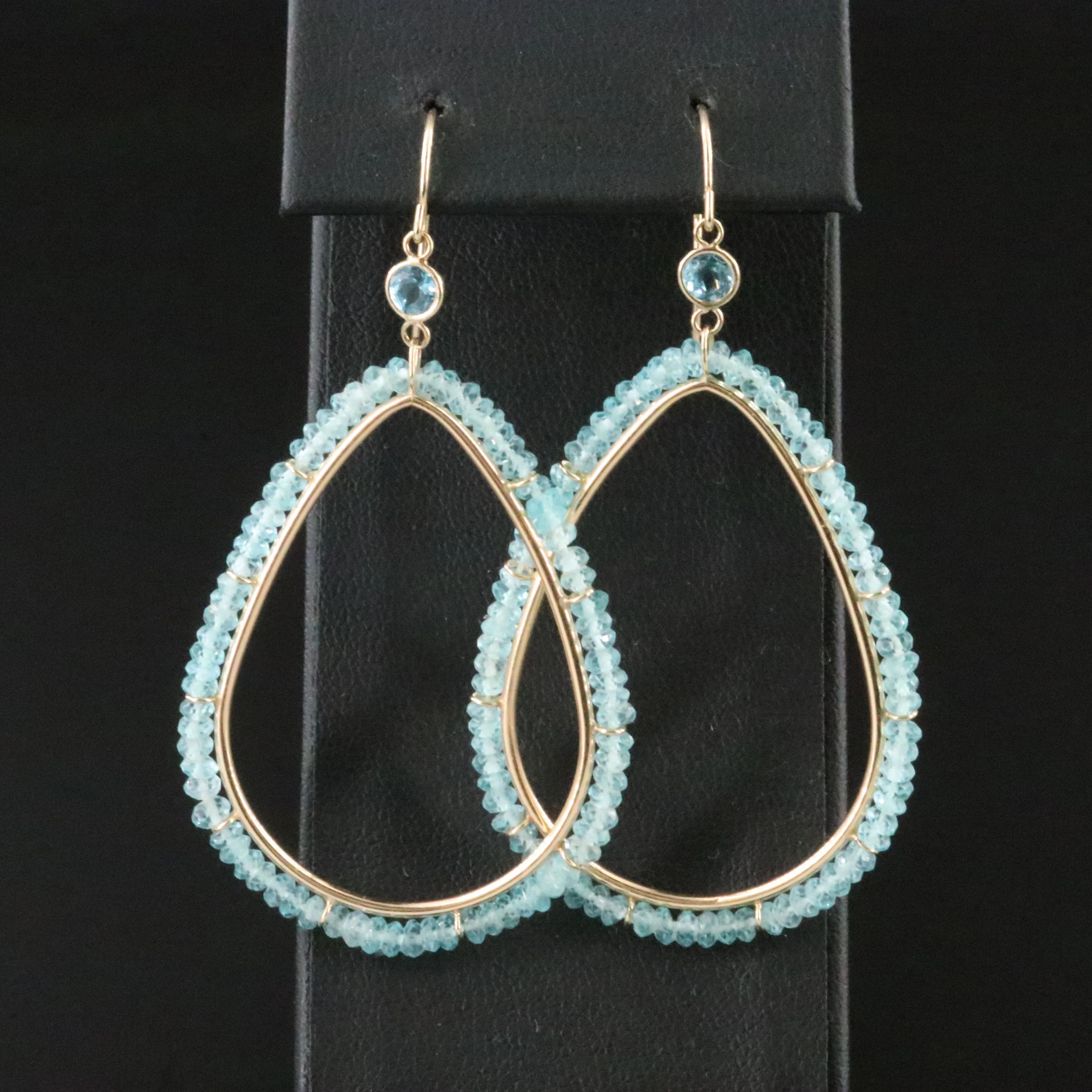14K Blue Topaz and Apatite Beaded Teardrop Earrings