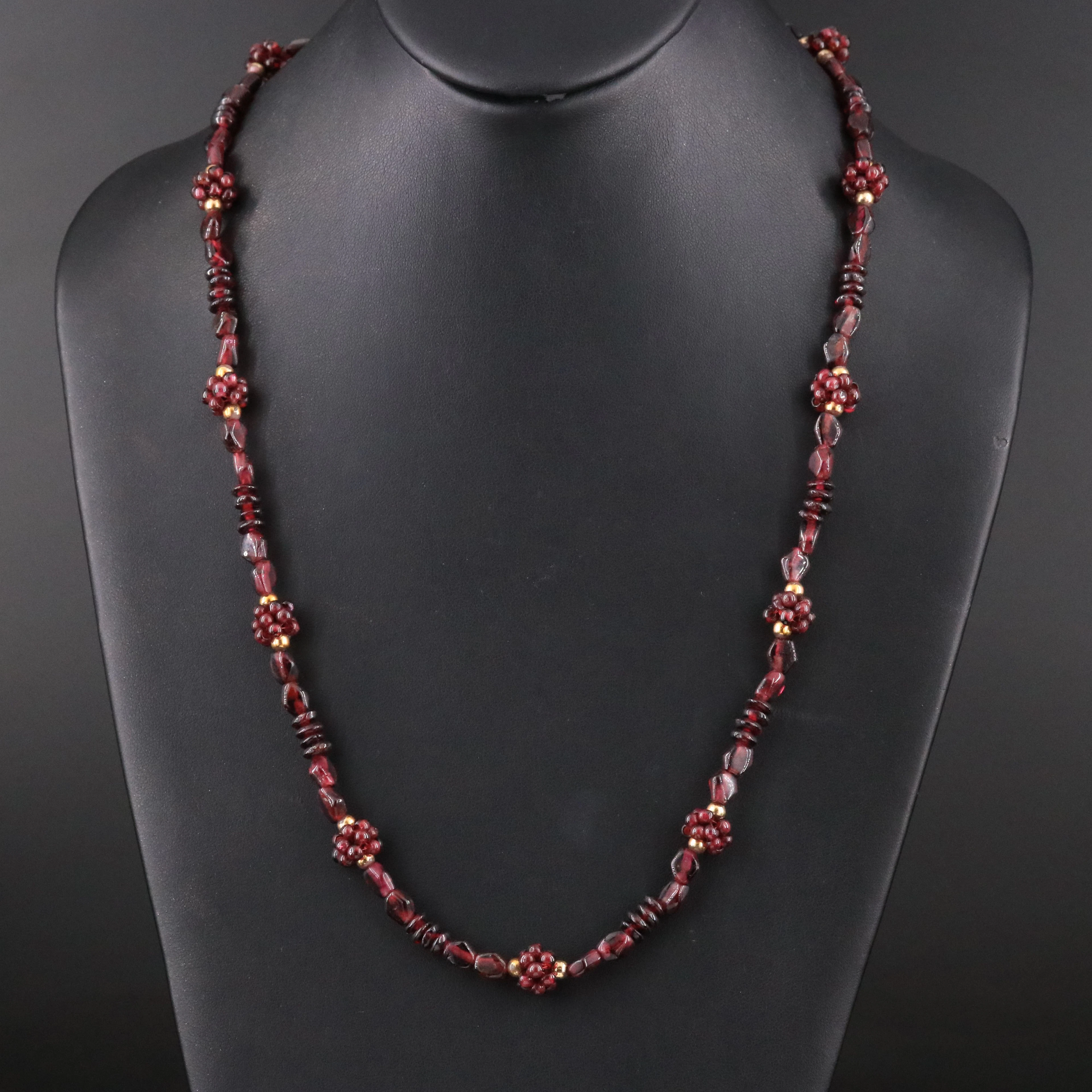 Rhodolite Garnet Cluster Bead Necklace with Gold-Filled Clasp