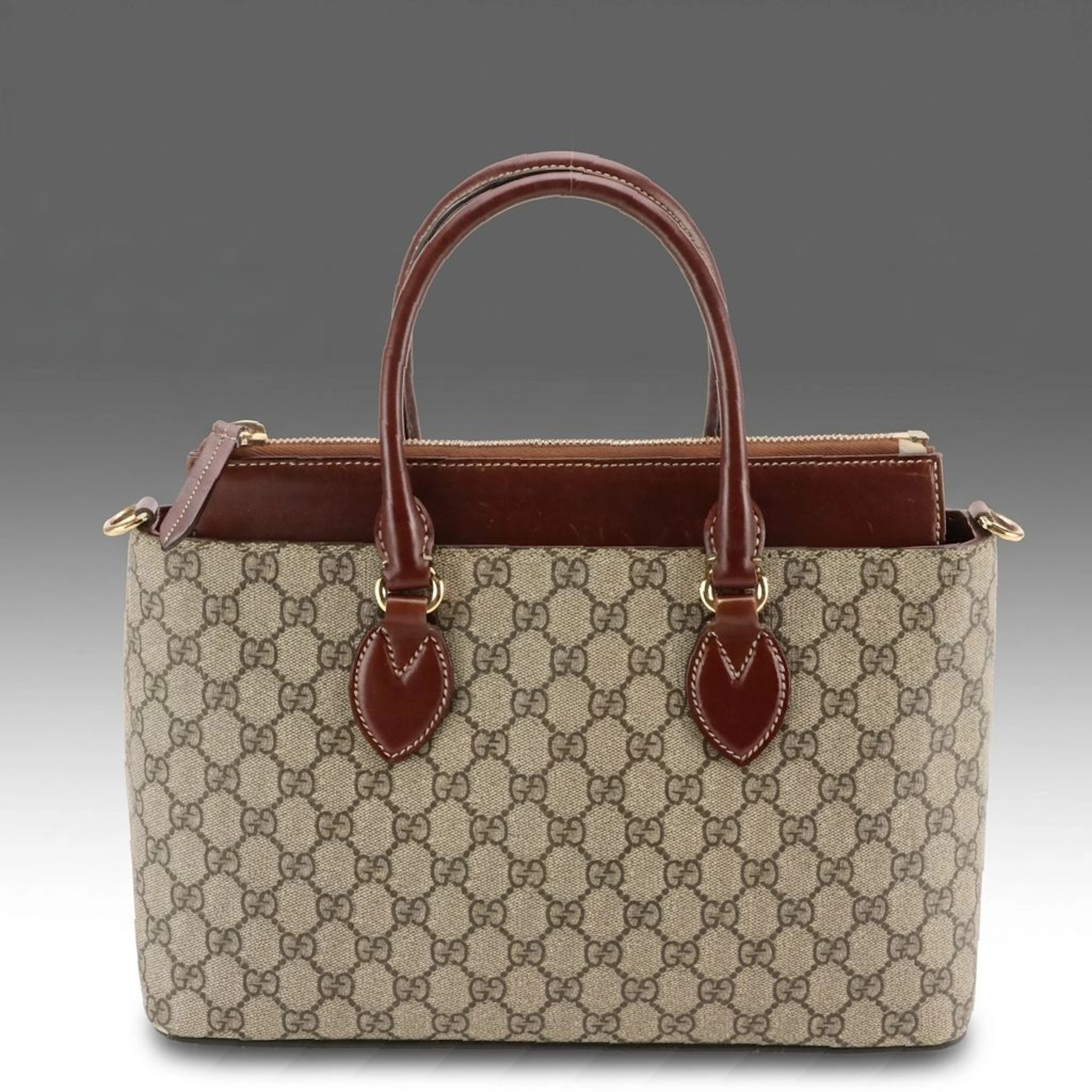 Gucci Original Multi Top Tote in GG Supreme Canvas and Burgundy Leather