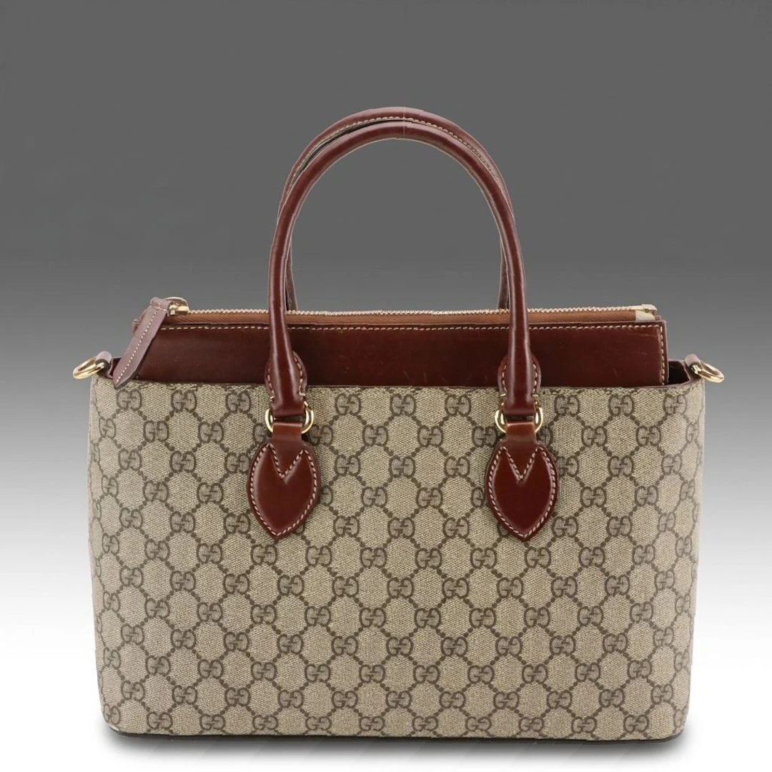 Gucci Original Multi Top Tote in GG Supreme Canvas and Burgundy Leather