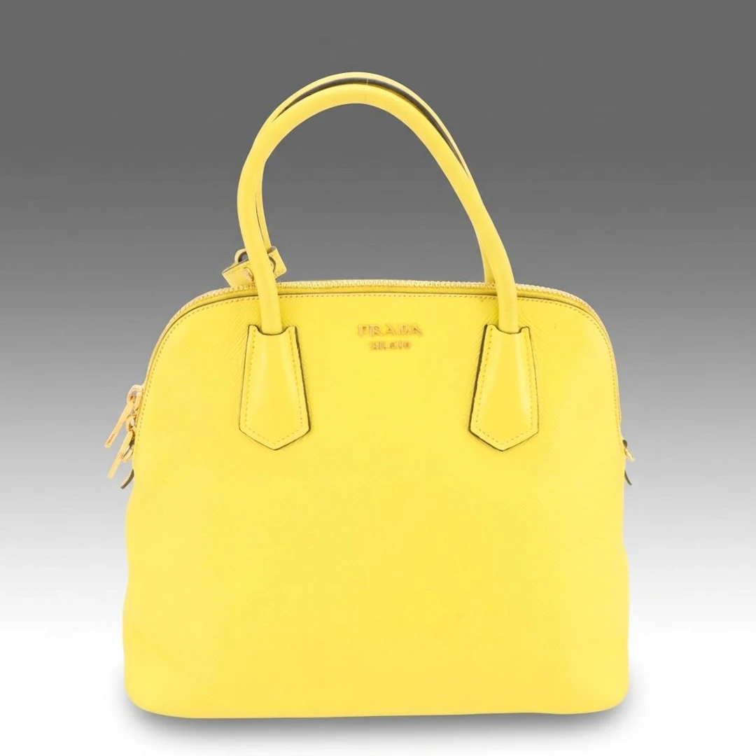 Prada Two-Way Dome Satchel Bag in Yellow Saffiano Leather