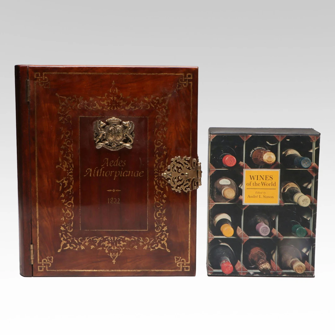 Wood "Aedes Althorpianae" Book Form Lap Desk with "Wines of the World" Book