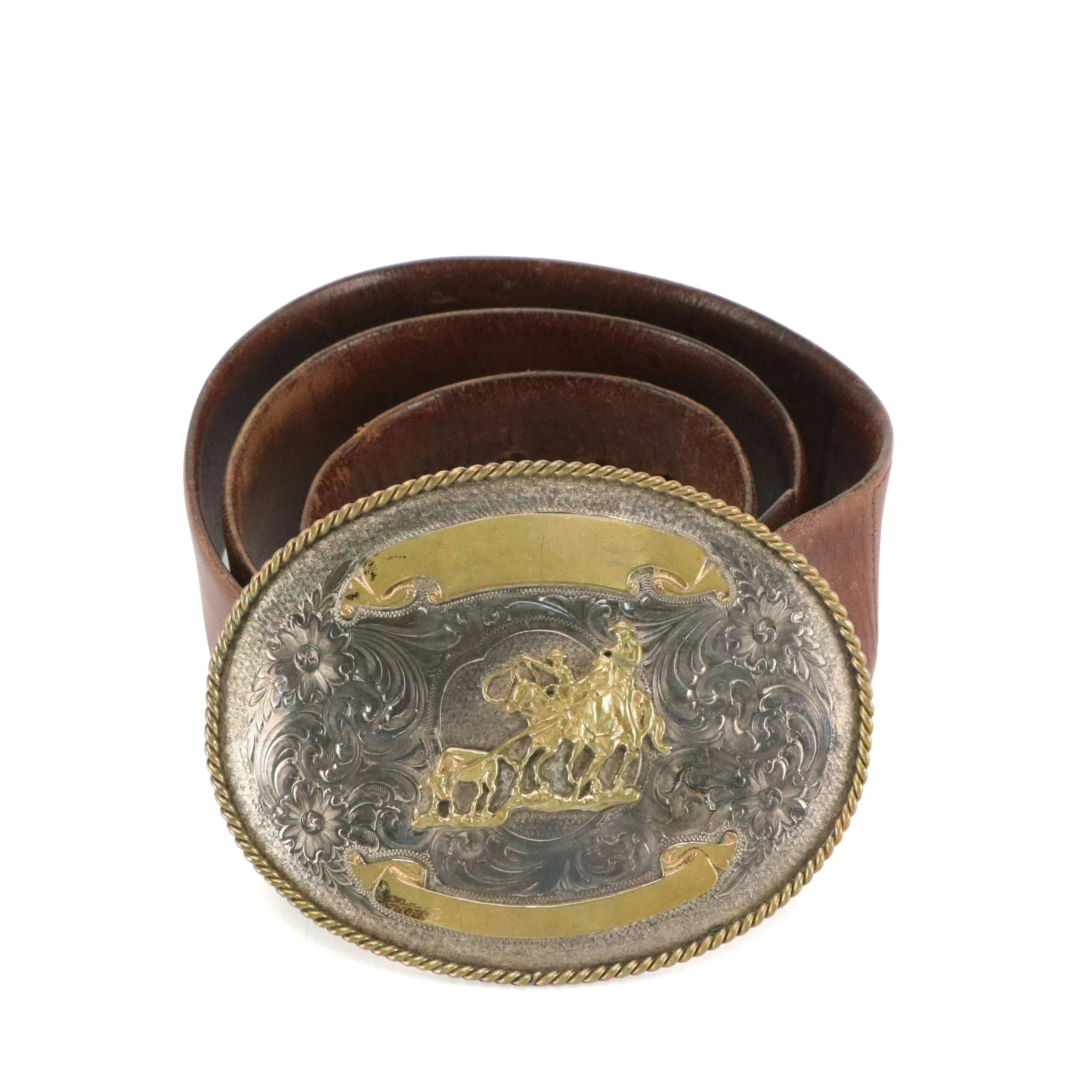 Montana Silversmiths Sterling Plate Trophy Buckle on Leather Strap