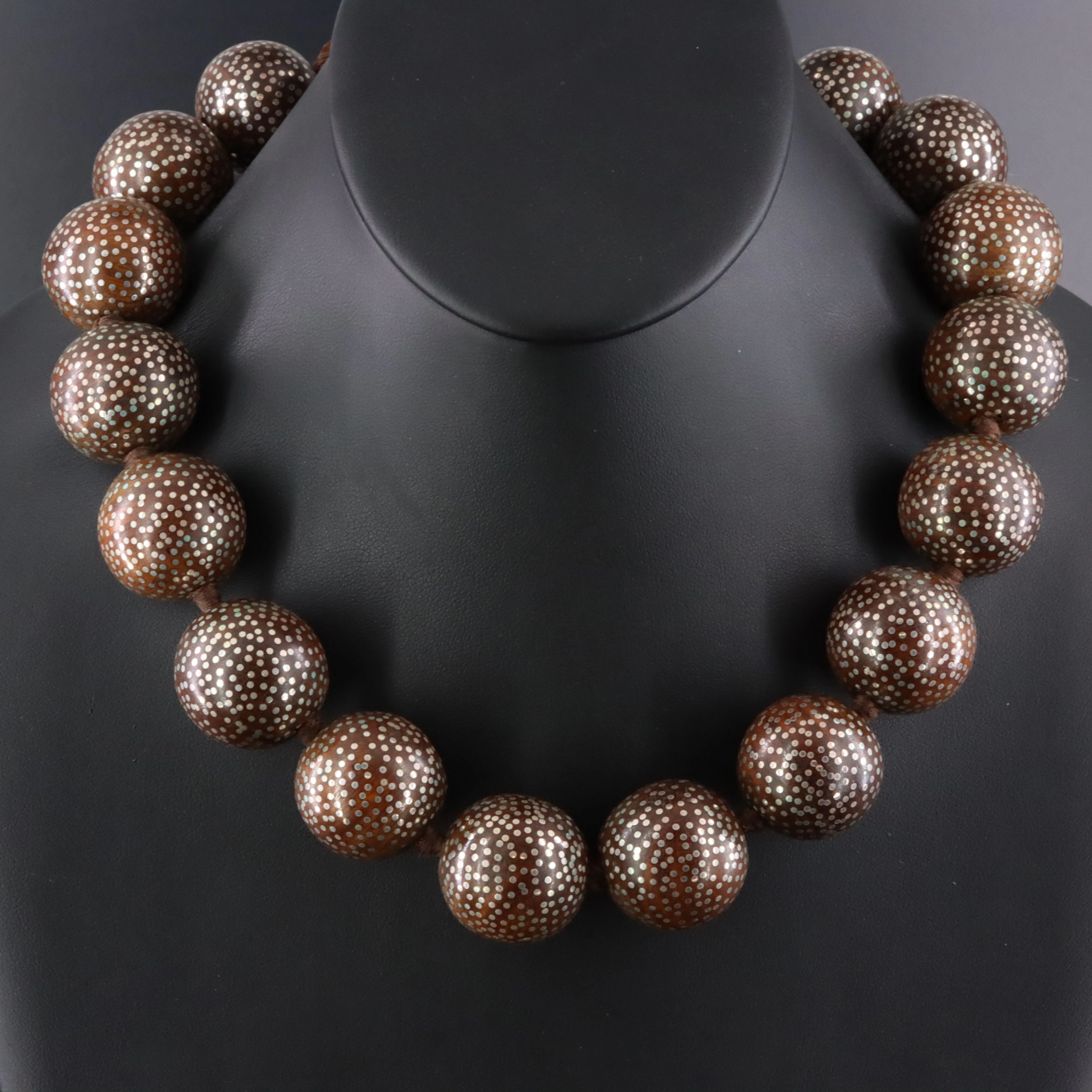 Patricia Von Musulin Sterling and Lignum Vitae Wood Piqué Bead Collar