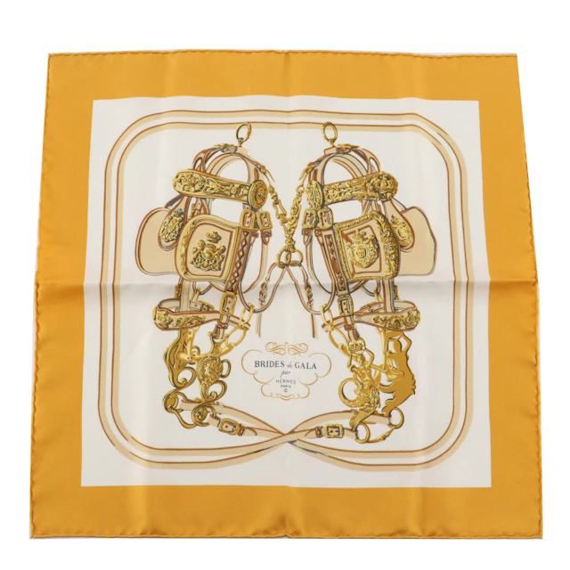 Hermès "Brides de Gala" Scarf 45 in Gold Silk Twill with Box