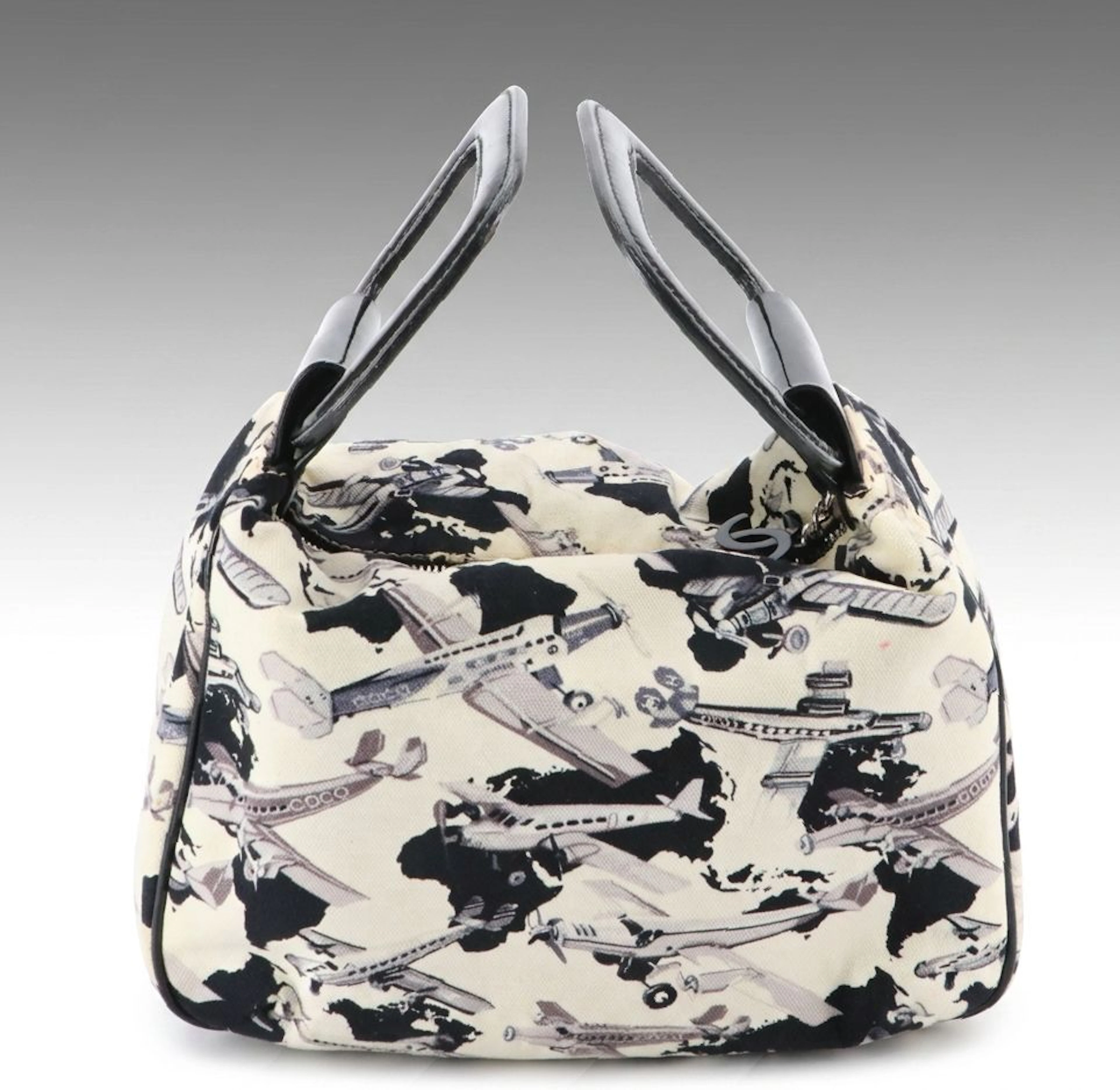 Chanel Top Handle Bag in Coco Airline Print Canvas and Patent Leather with Box