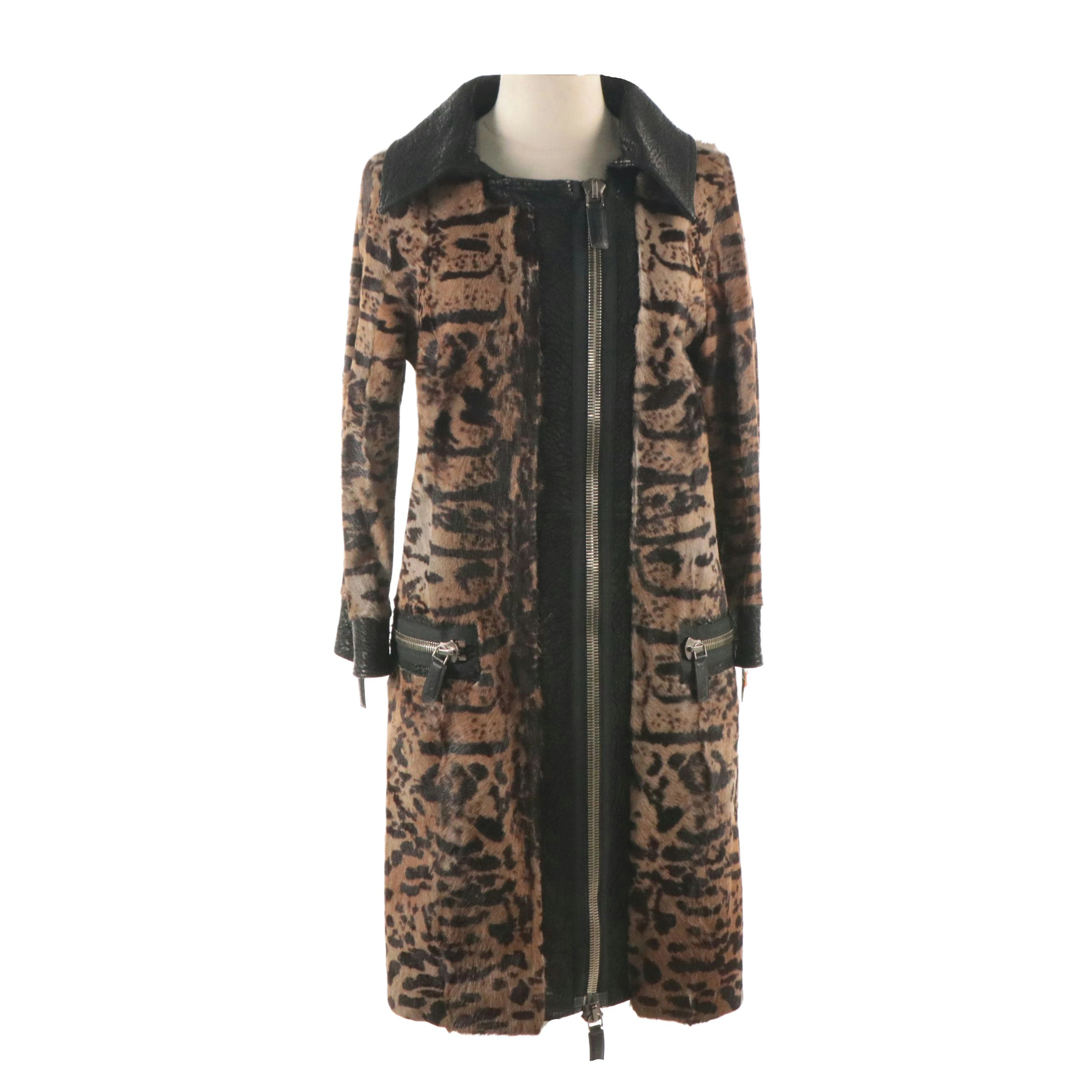 Jolie by Rindi Dyed Kidskin Hair-on-Hide Zip Coat with Laser Cut Leather Trim