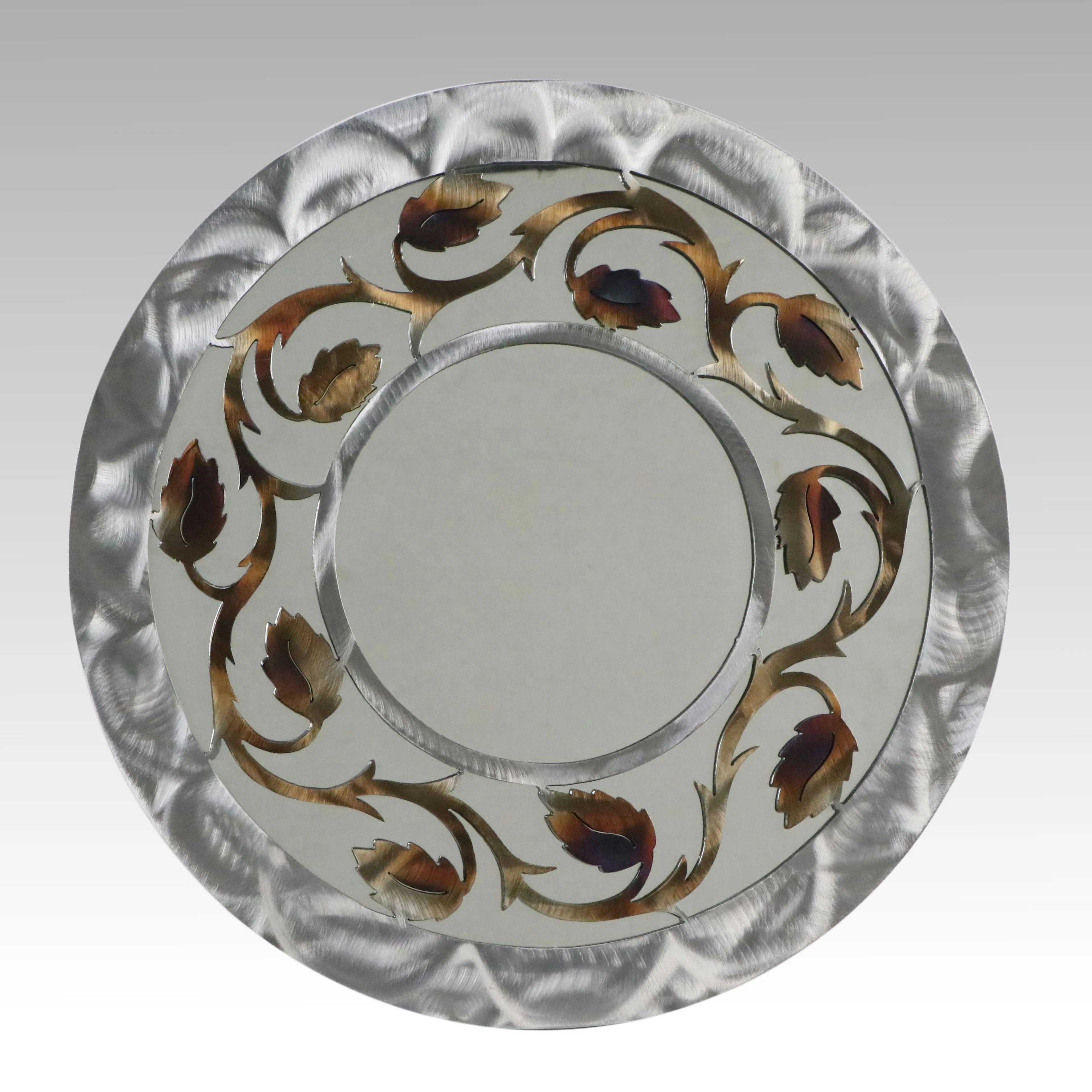 William Hawley Design Anodized Aluminum Art Mirror with Vine Motifs
