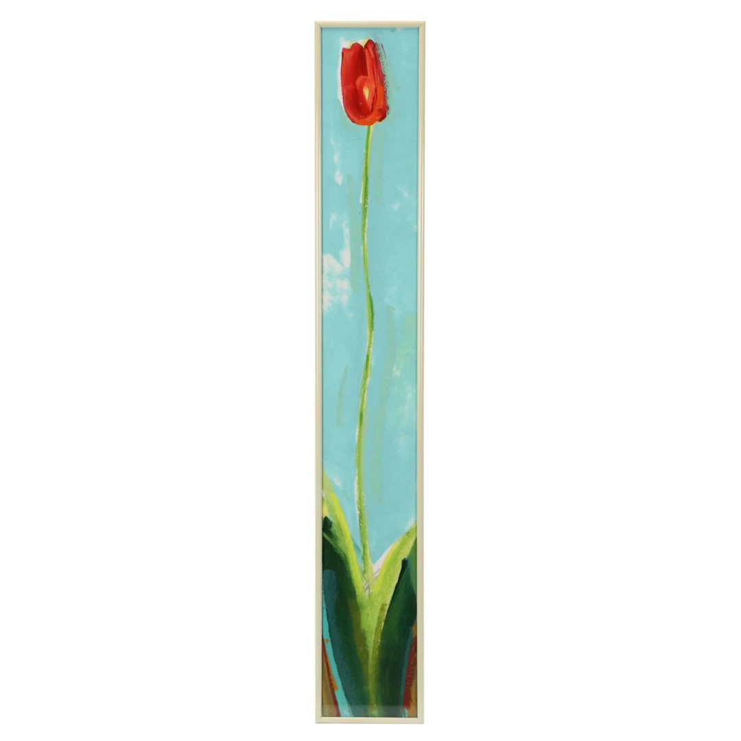 Matthew Johnston Mixed Media Painting "Red Tulip on Blue Ground," 1998