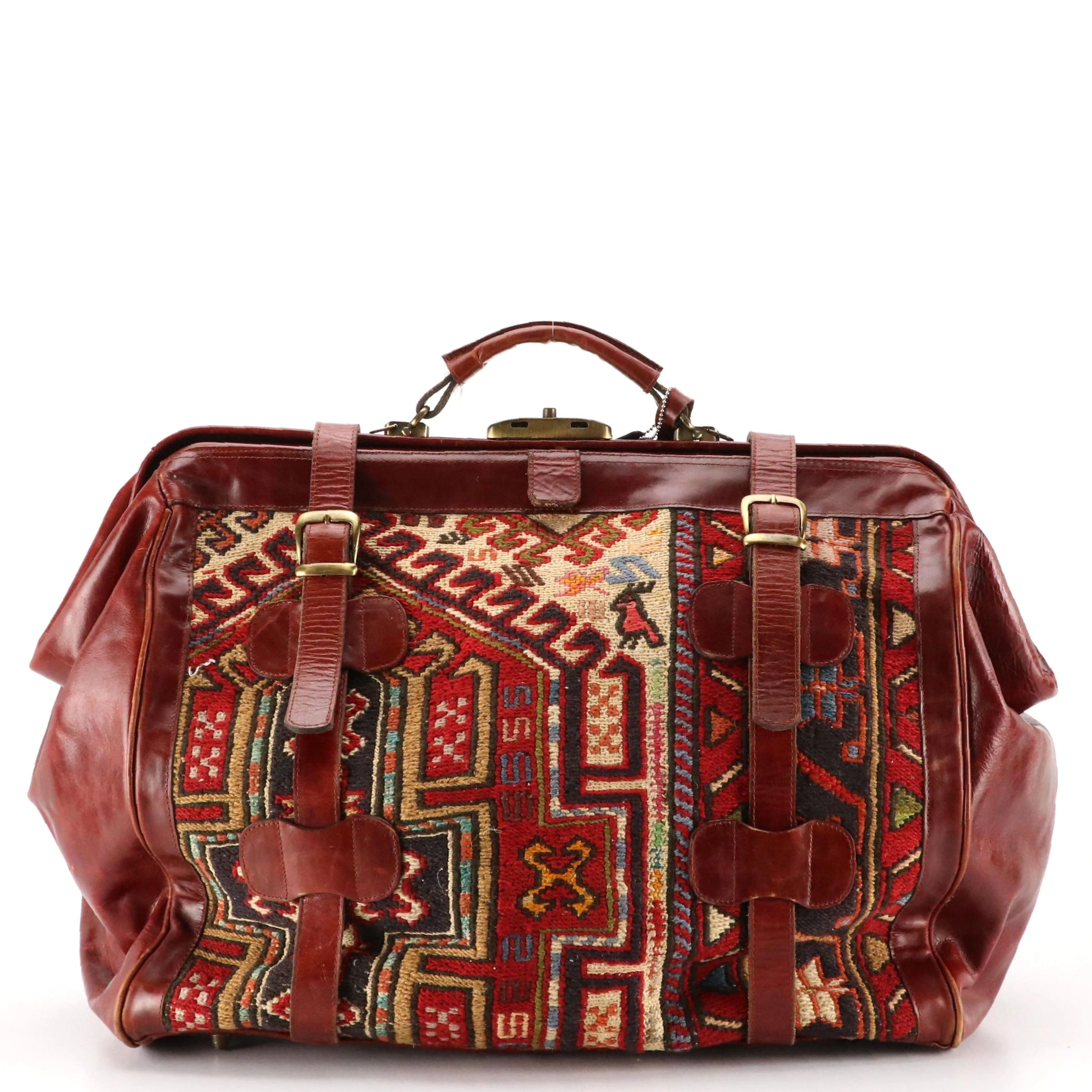 Kilim ART Travel Carpet Bag in Repurposed Flatwoven Kilim Rugs and Leather