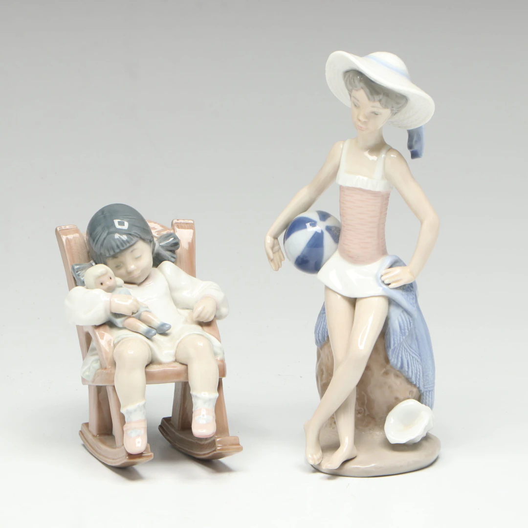 LLadro "Summer" Girl With Beach Ball and "Naptime Girl"
