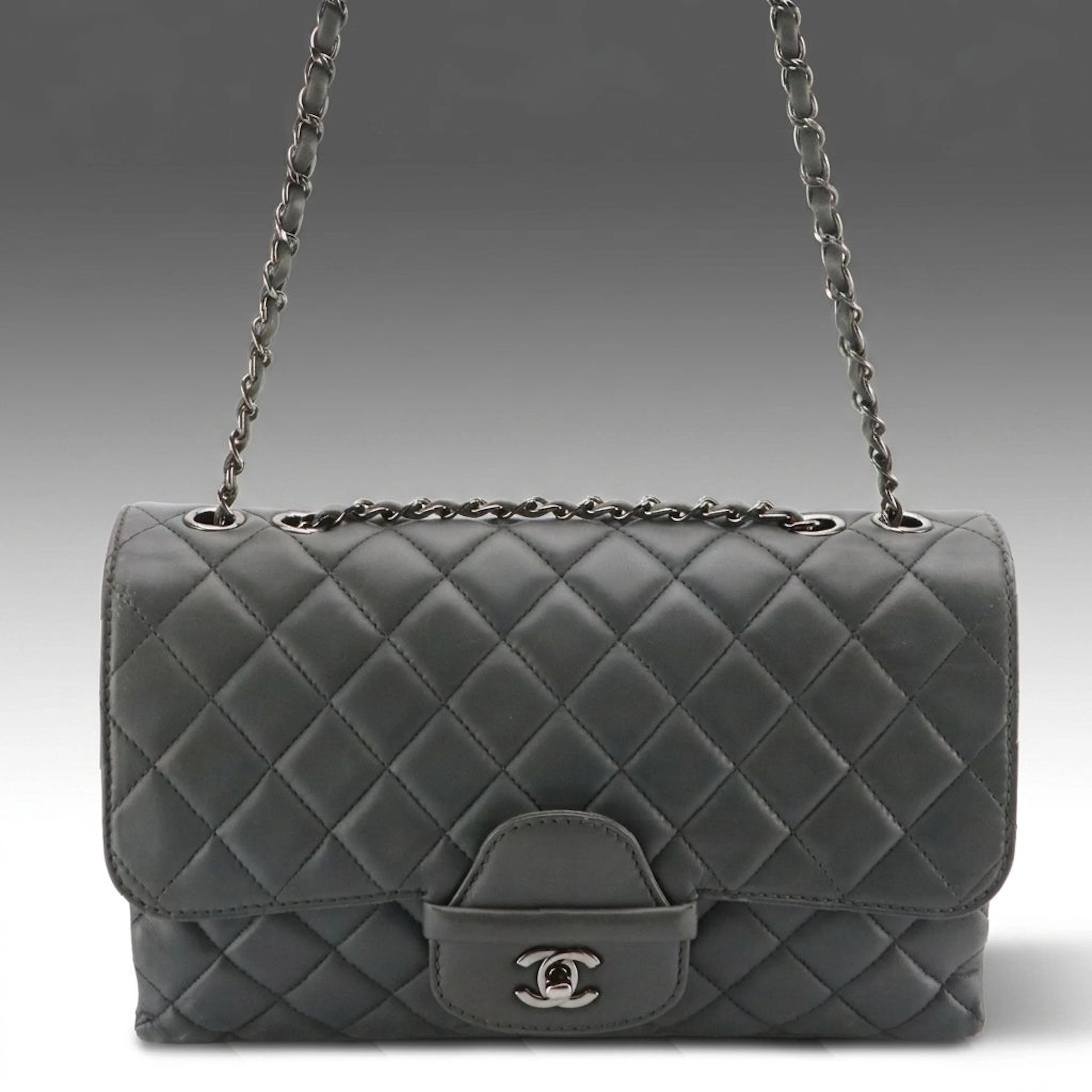 Chanel Jumbo Coco Loop Flap Shoulder Bag in Dark Grey Quilted Lambskin Leather