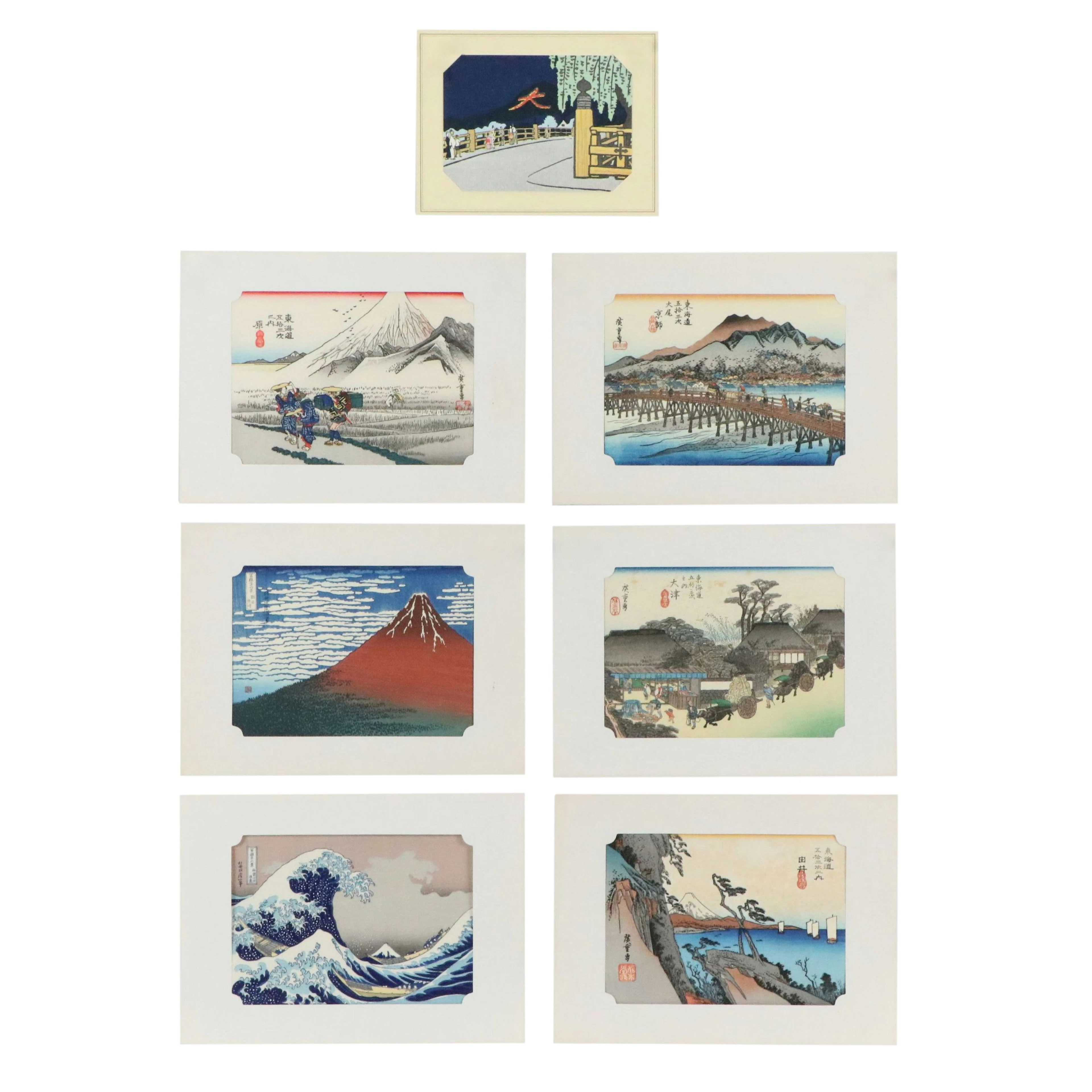 After Katsushika Hokusai Ukiyo-e "The Great Wave" and Other Souvenir Woodblocks