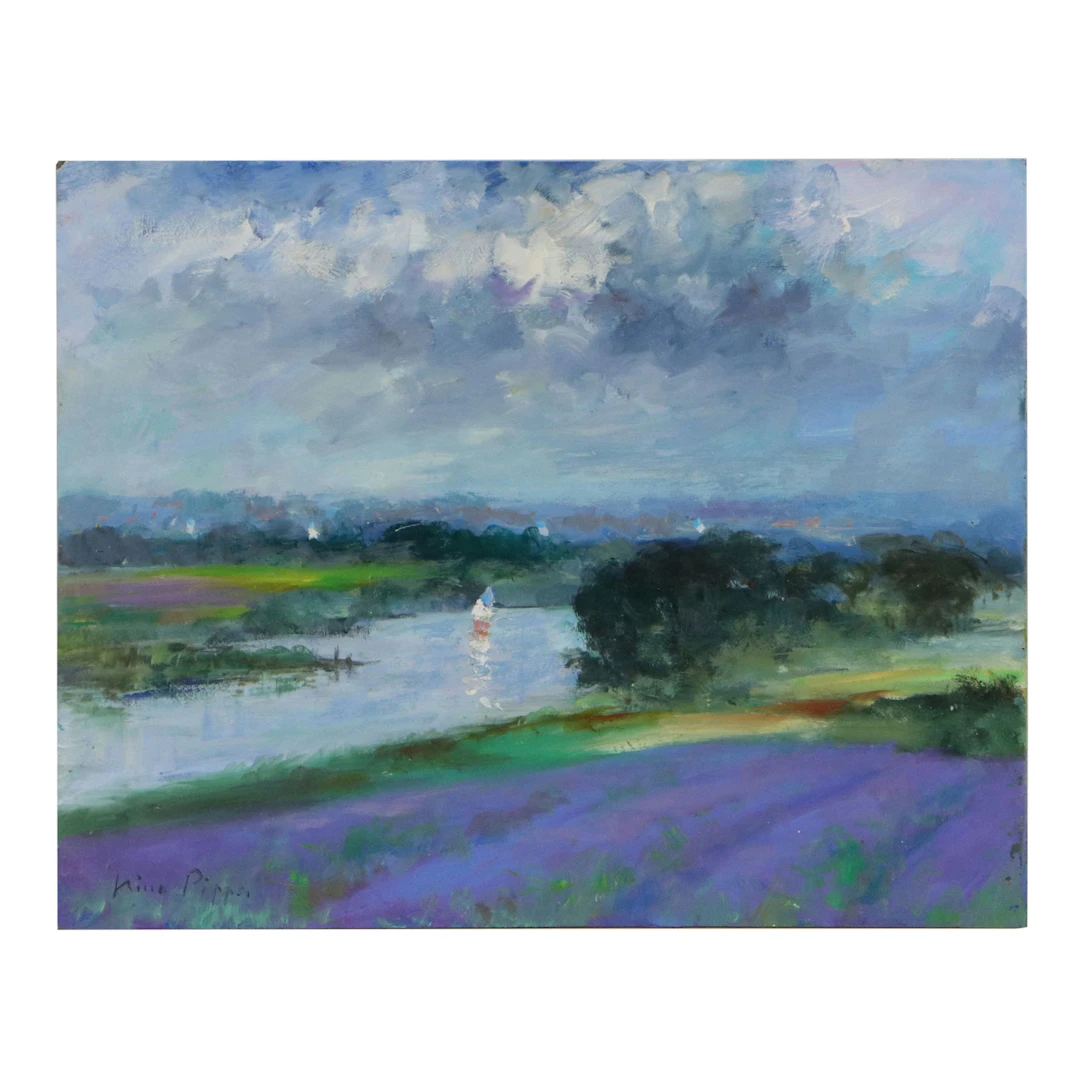 Nino Pippa Landscape Oil Painting "Provence - Sailing the Rhone," 2021