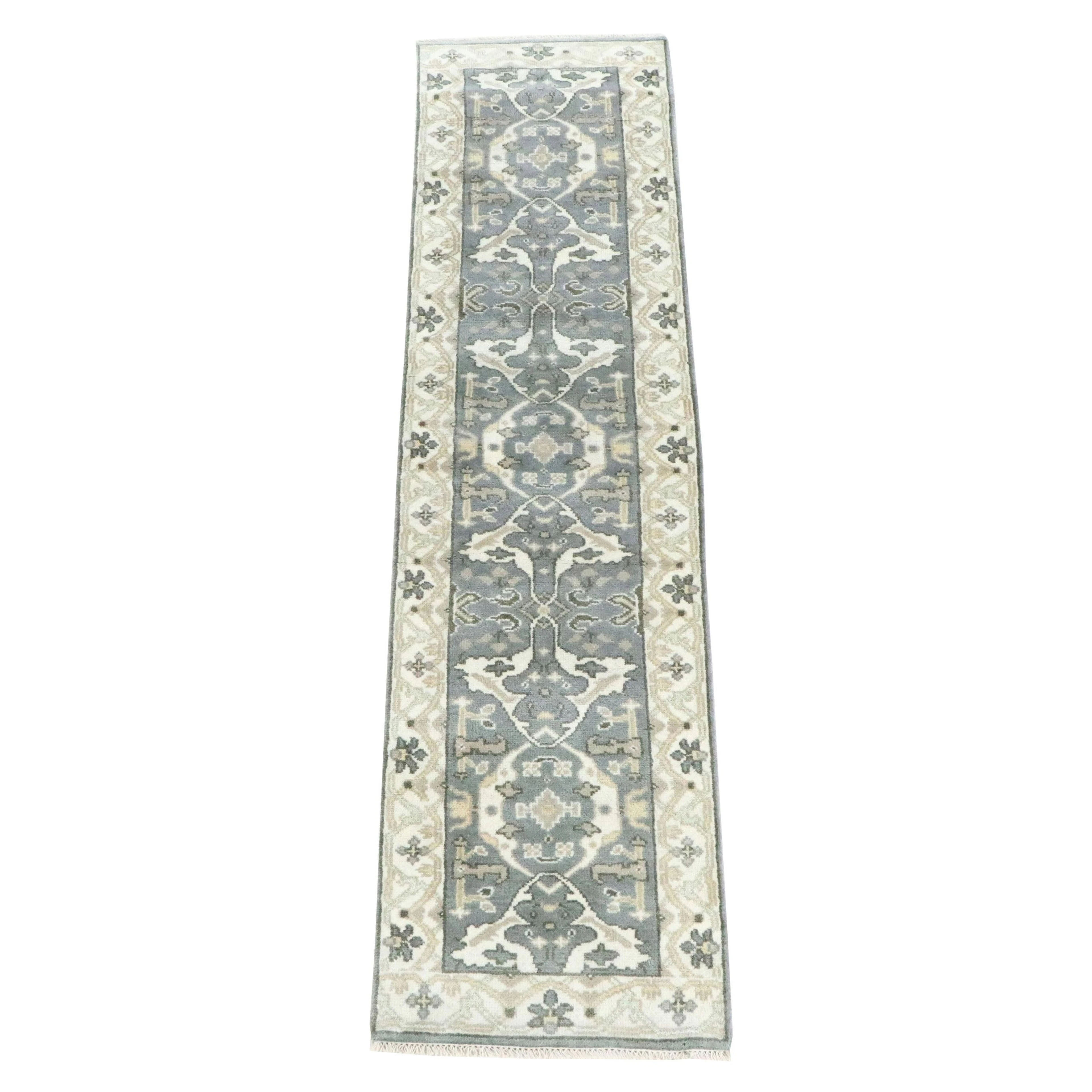 2'7 x 10'2 Hand-Knotted Turkish Oushak Style Carpet Runner