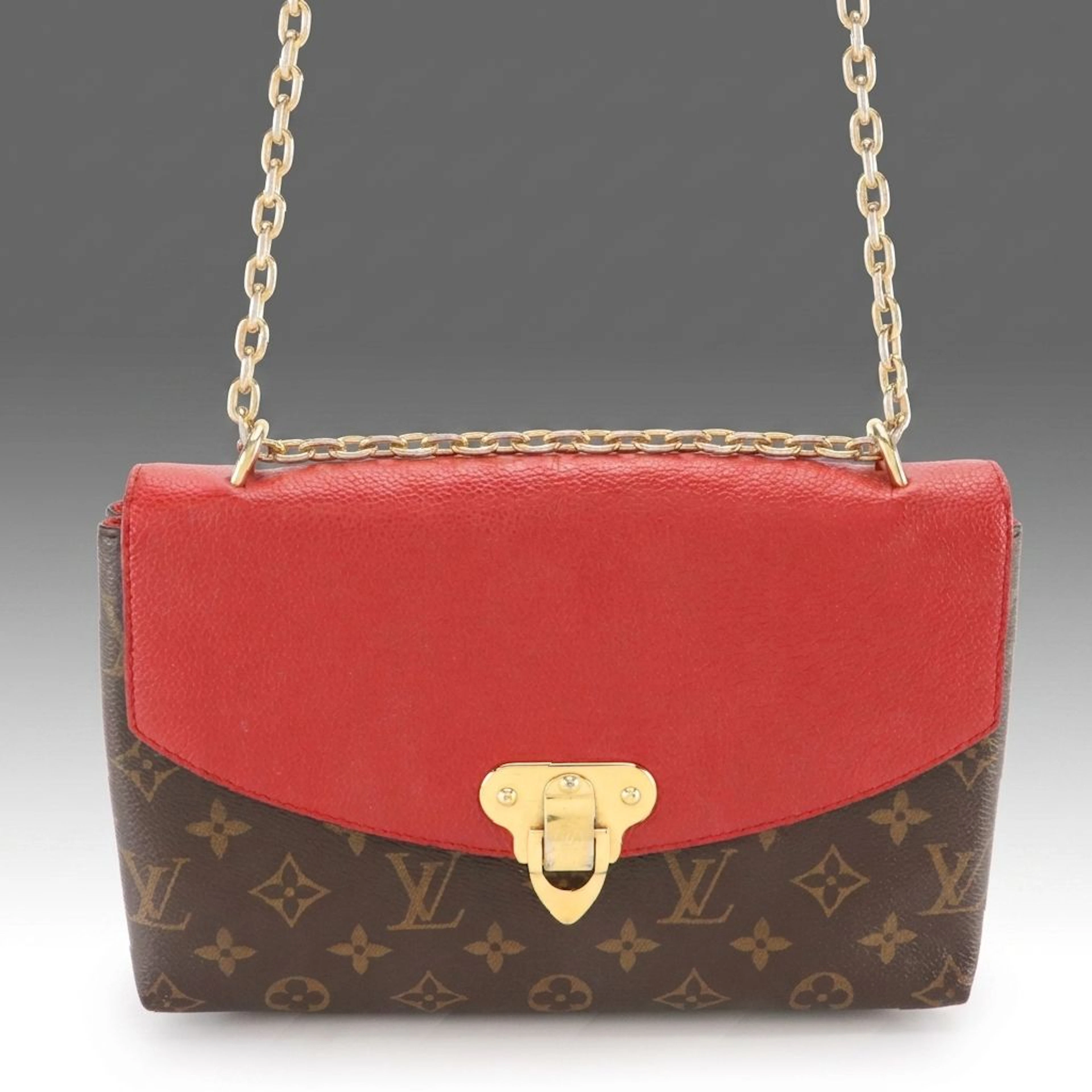 Louis Vuitton Saint Placide Shoulder Bag in Monogram Canvas and Red Leather