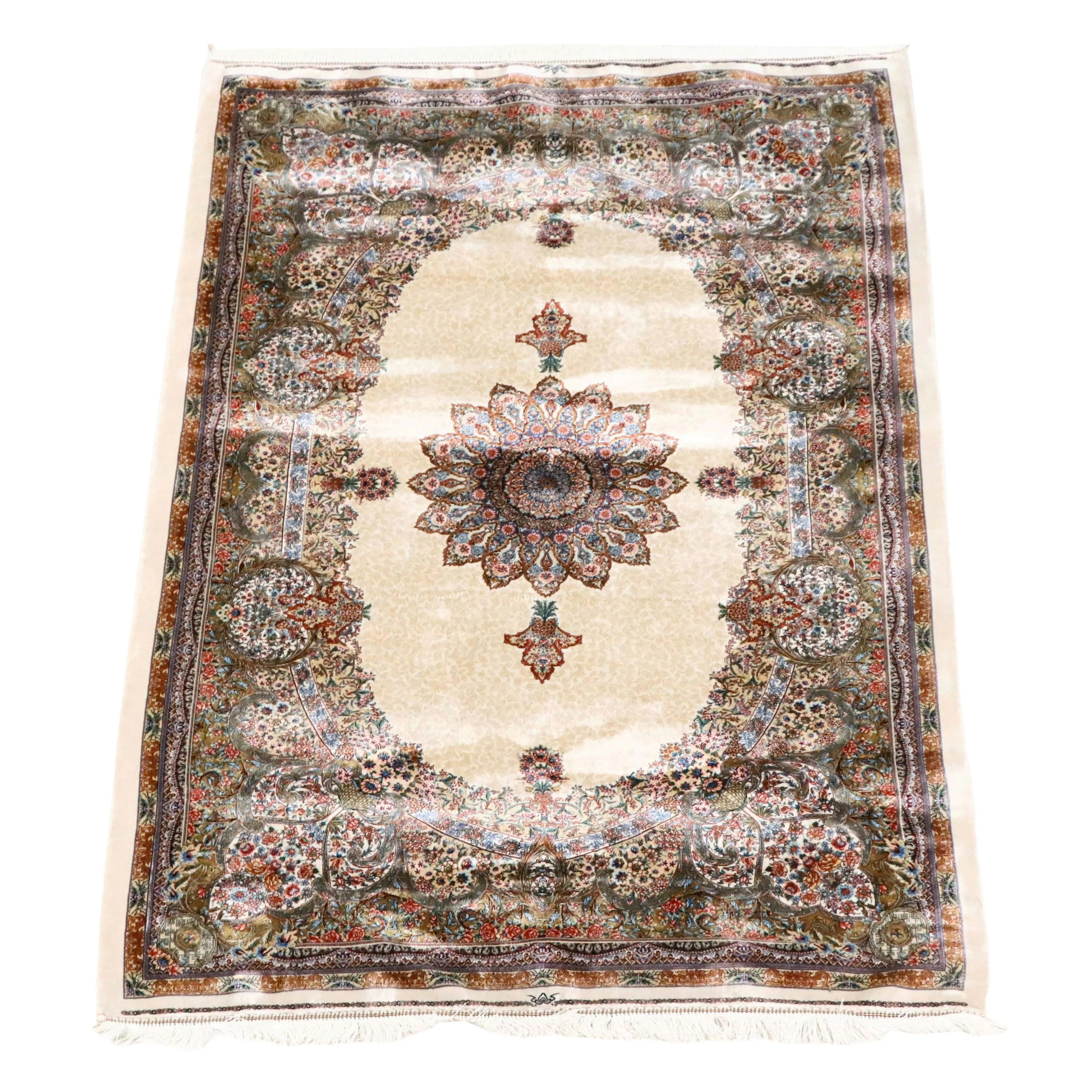 3'11 x 5'9 Machine Made Persian Qom Style Area Rug