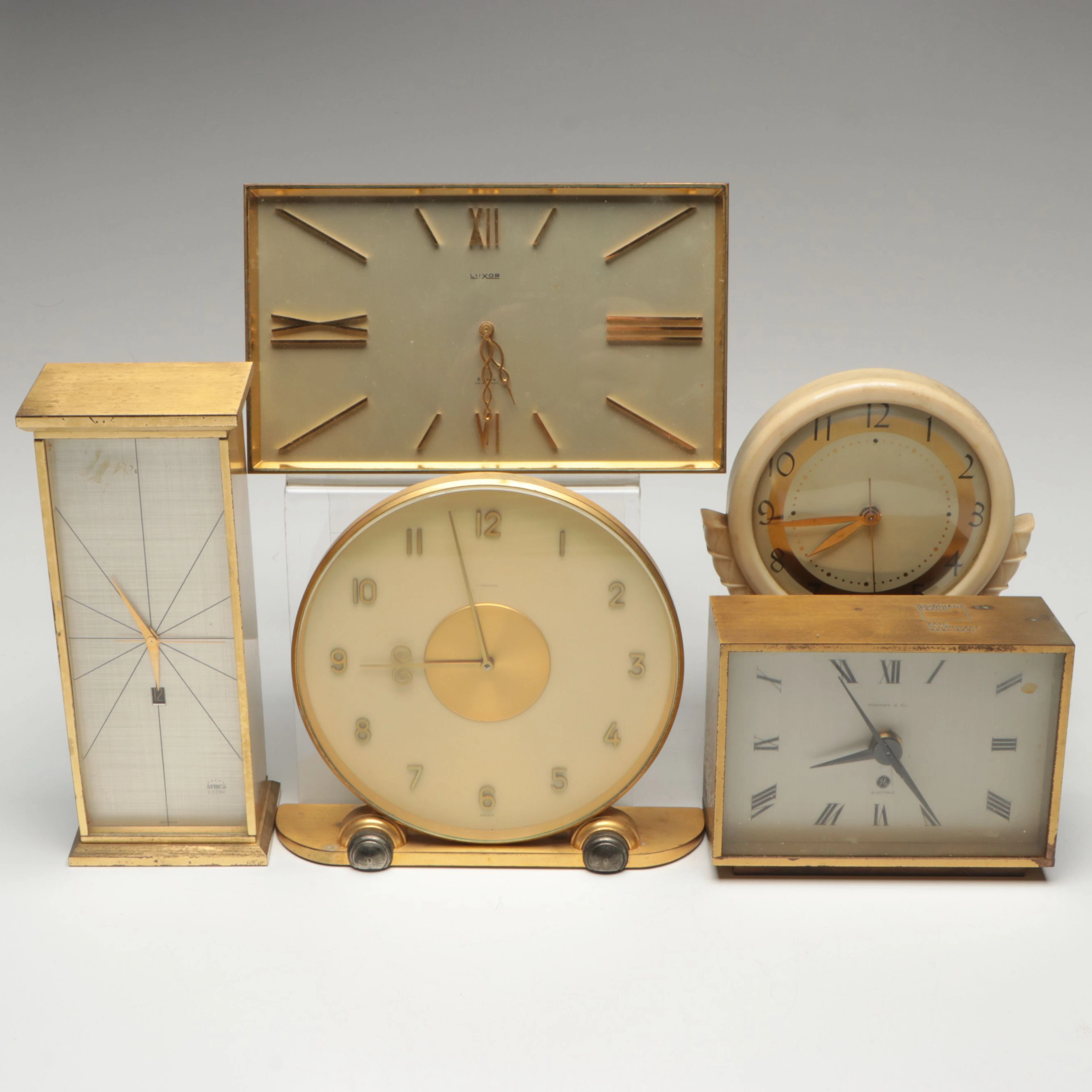 Tiffany & Co., Lusserna with Other Gold Finished Clocks, Mid to Late 20th C.