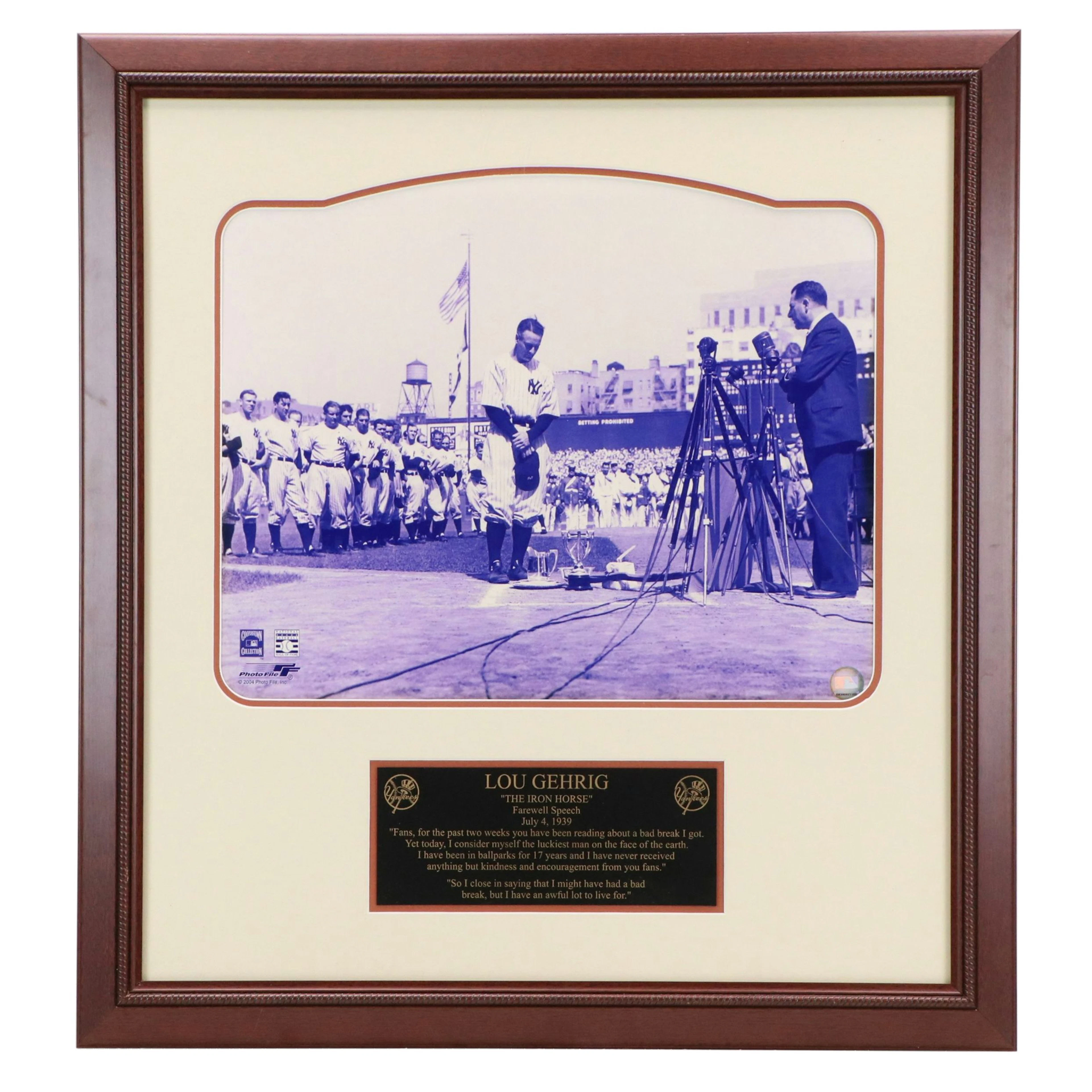 Lou Gehrig "The Iron Horse" Farewell Speech Baseball Display