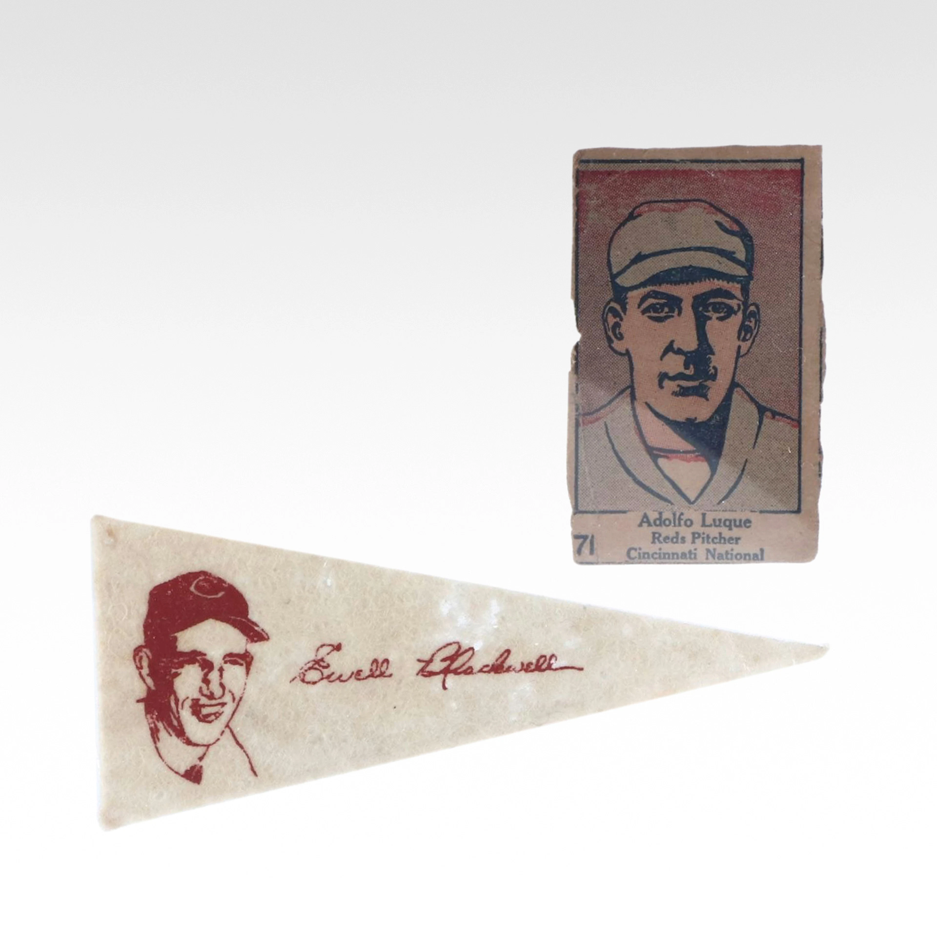 1928 Adolfo "Dolf" Luque W513 Baseball Card & 1950 Ewell Blackwell Mini-Pennant