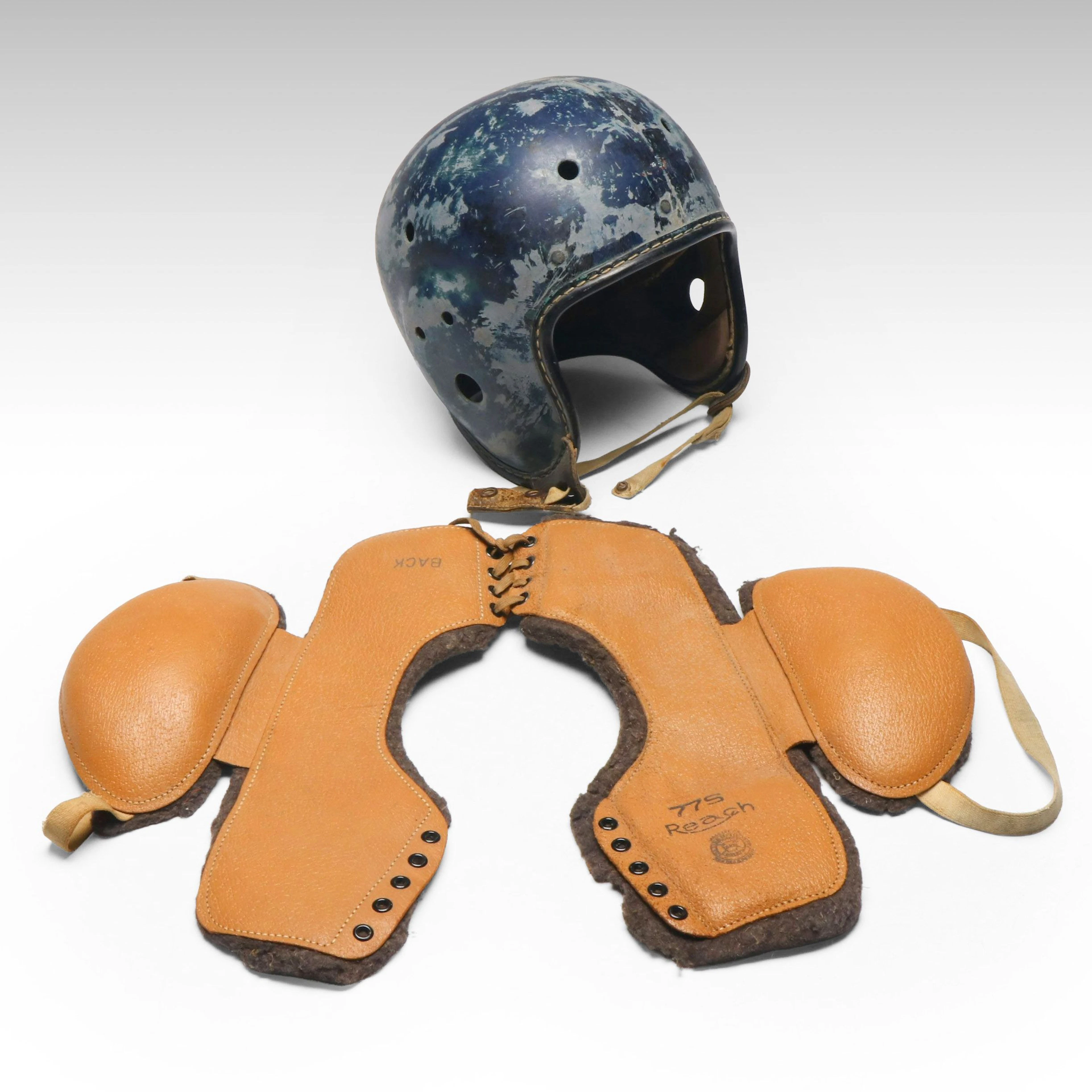 1940s Leather Shoulder Pads with 1950s Football Helmet