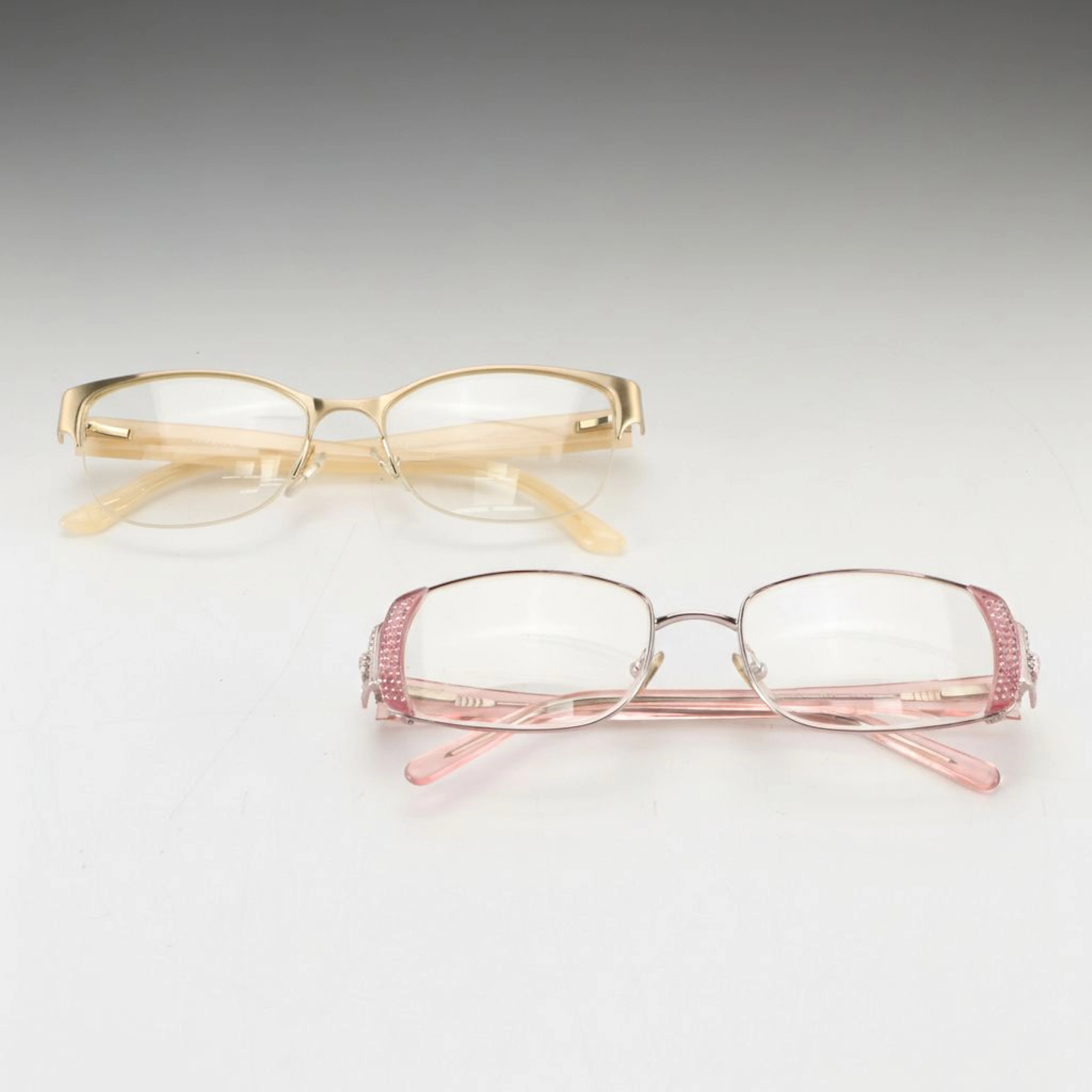 Gianni Versace Pink Rhinestone and Gold Tone Bifocal Eyeglasses