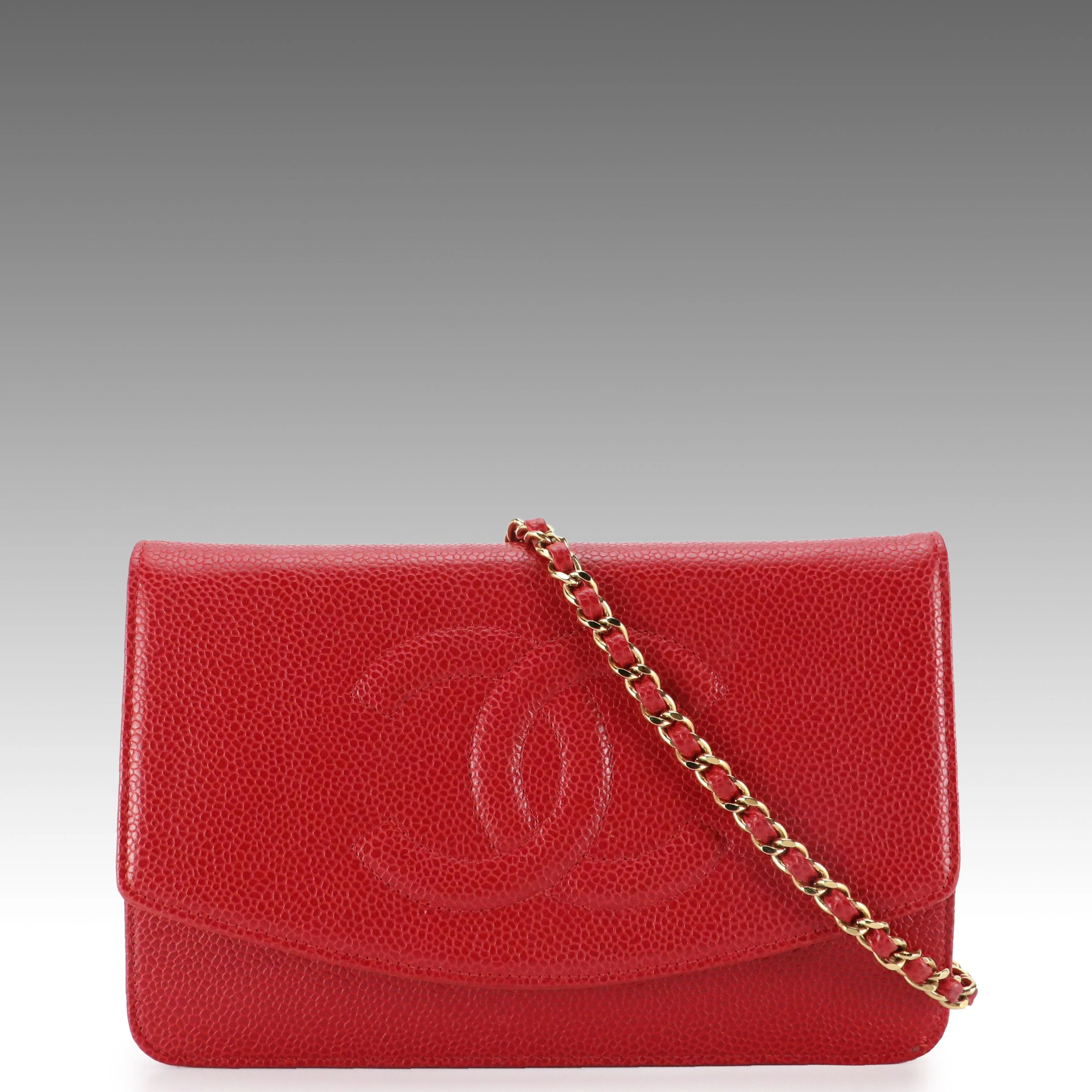 Chanel CC Flap Wallet on Chain Bag in Red Caviar Leather