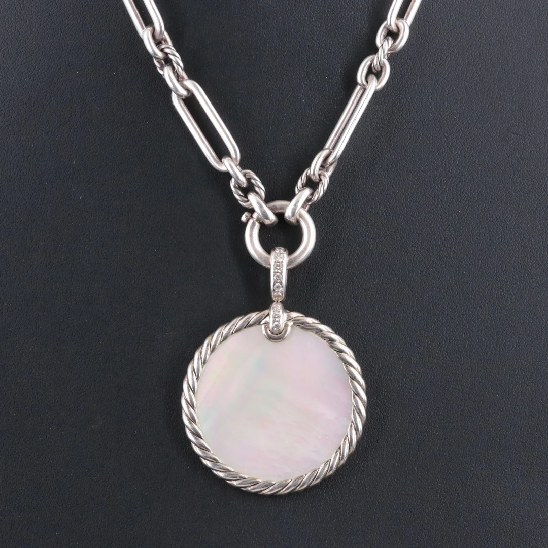 David Yurman Elements Sterling Reversible Disc Enhancer Necklace with Diamonds