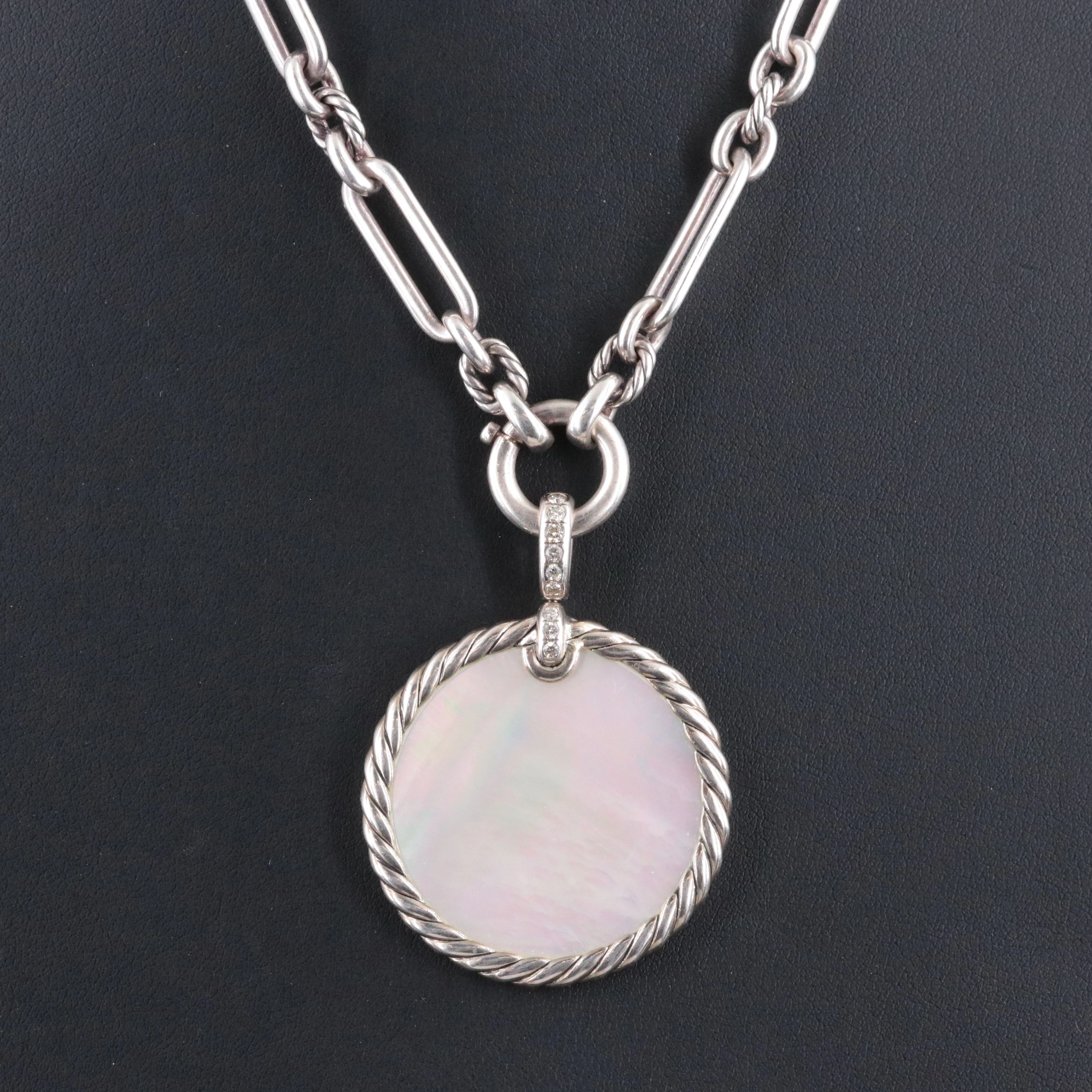David Yurman Elements Sterling Reversible Disc Enhancer Necklace with Diamonds