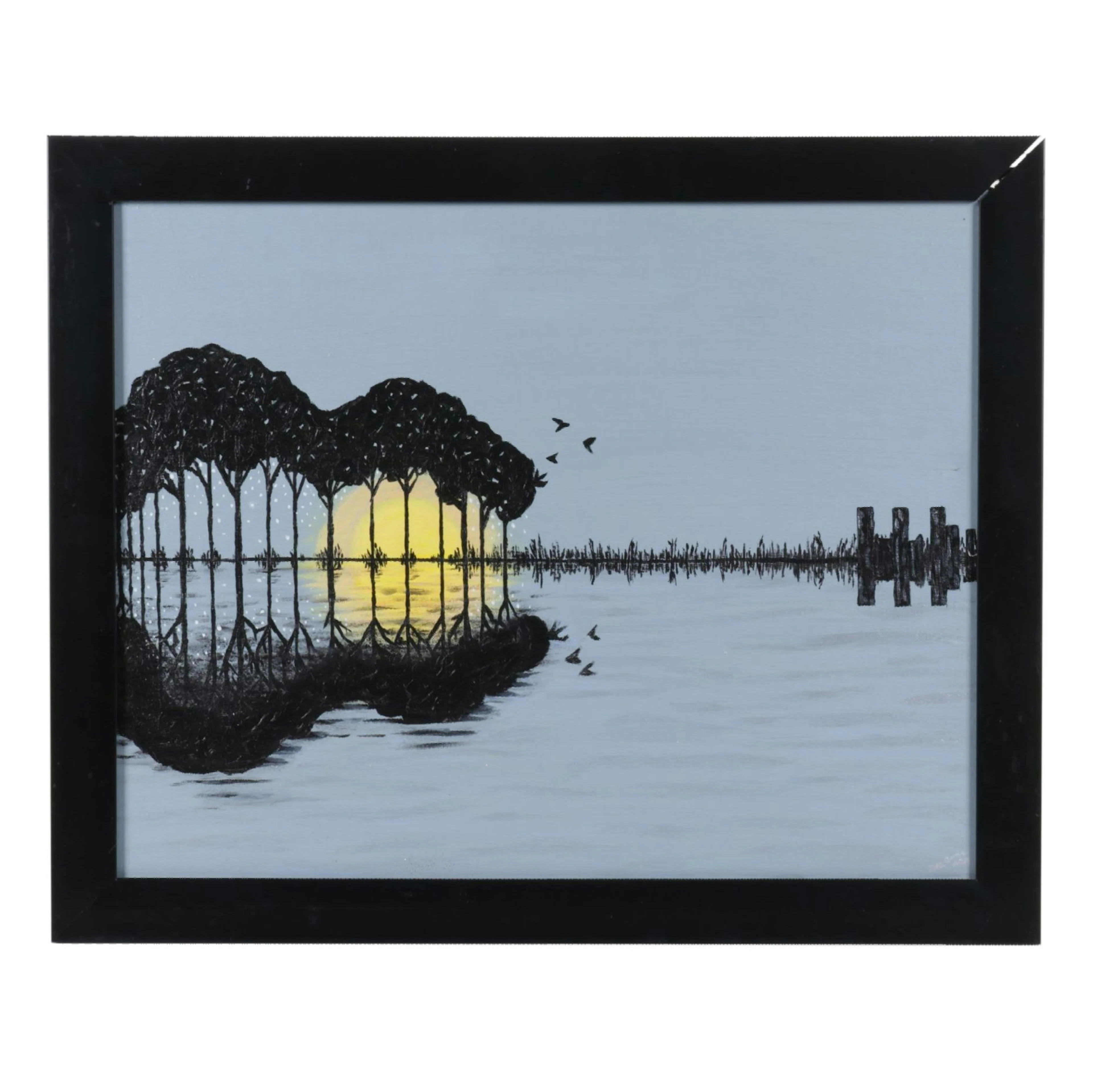 Surreal Acrylic Painting of Landscape Acoustic Guitar