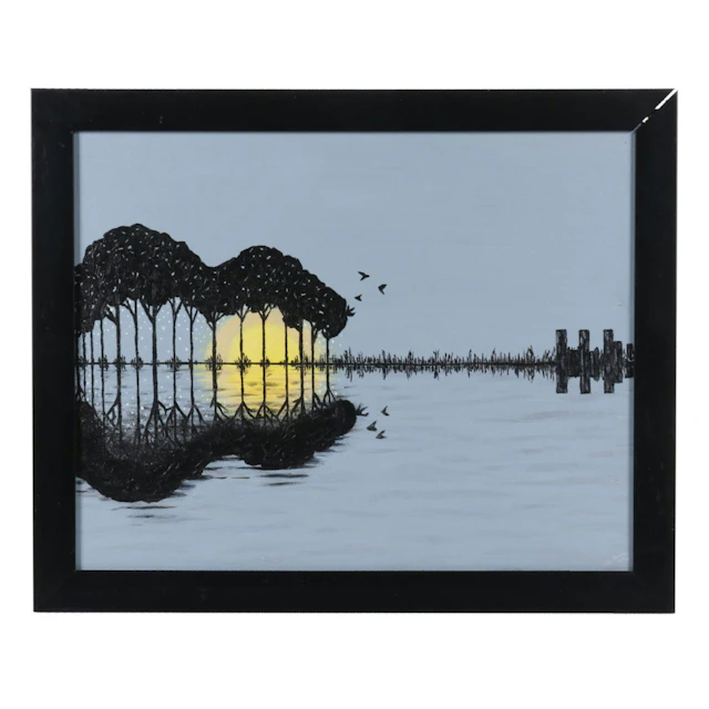 Surreal Acrylic Painting of Landscape Acoustic Guitar