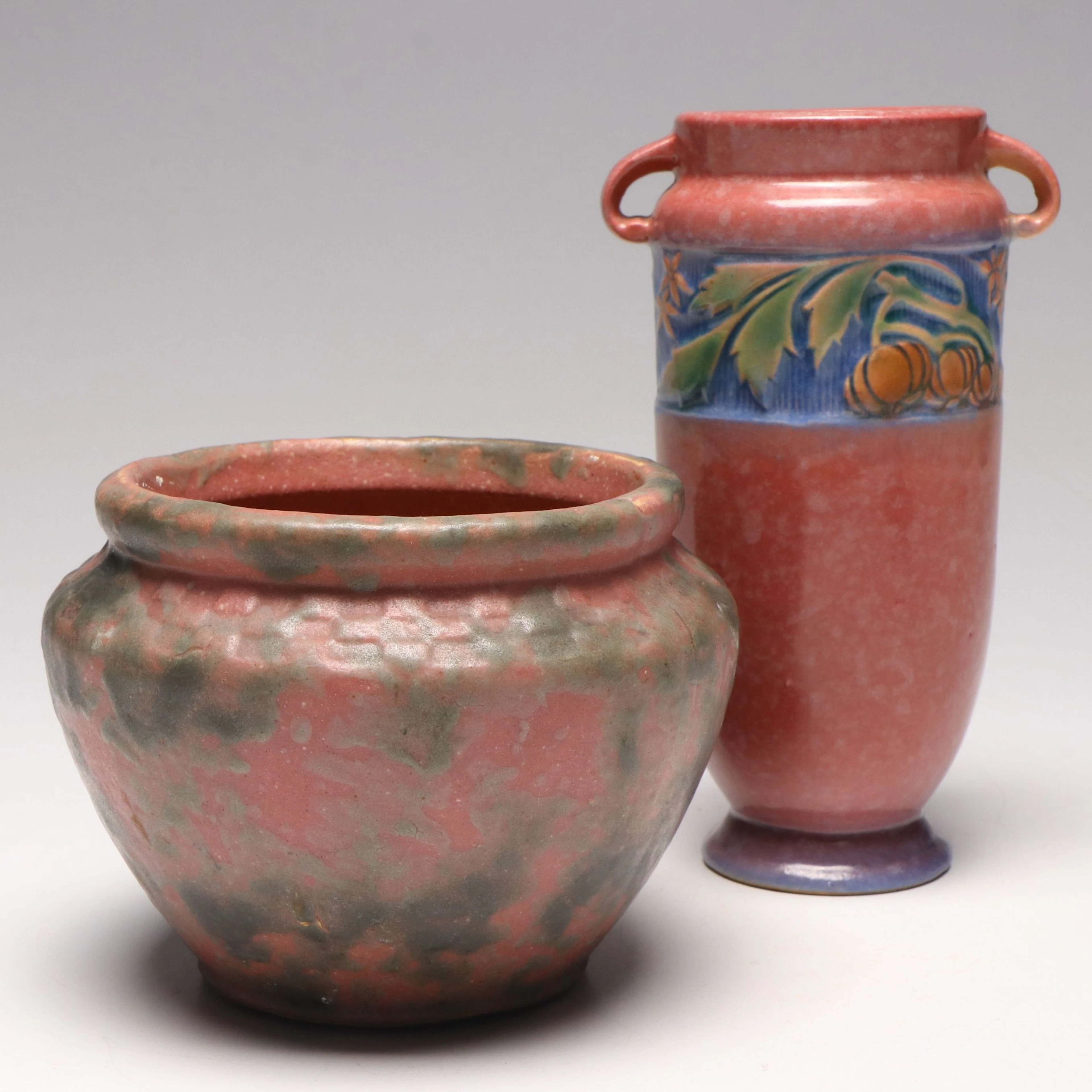 Roseville Pottery "Baneda" Arts and Crafts Vase with Purple Ceramic Pot