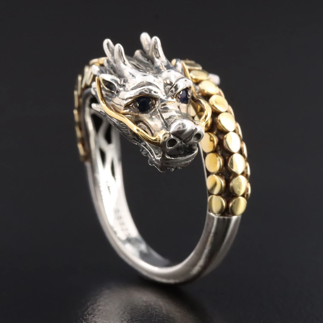 Effy Sterling and 18K Sapphire and Diamond Dragon Ring