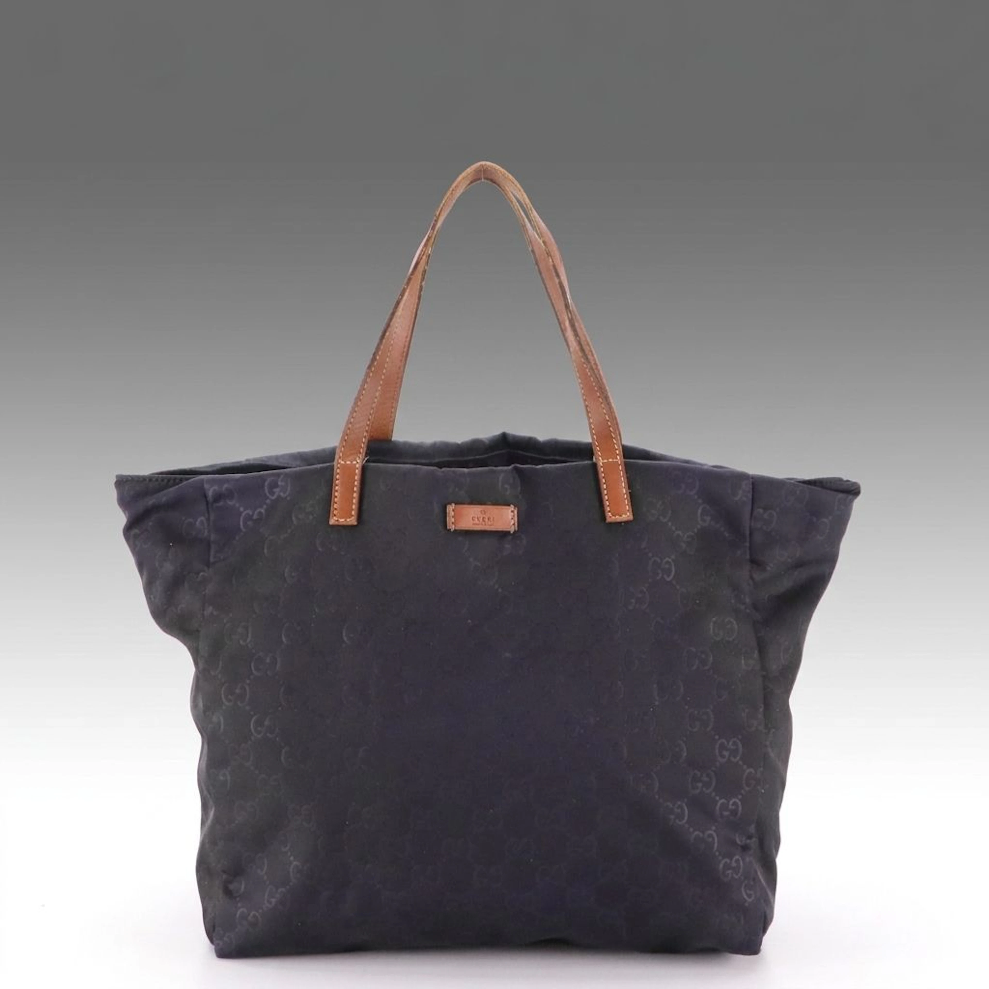 Gucci Tote Bag in GG Monogram Nylon Canvas and Brown Leather