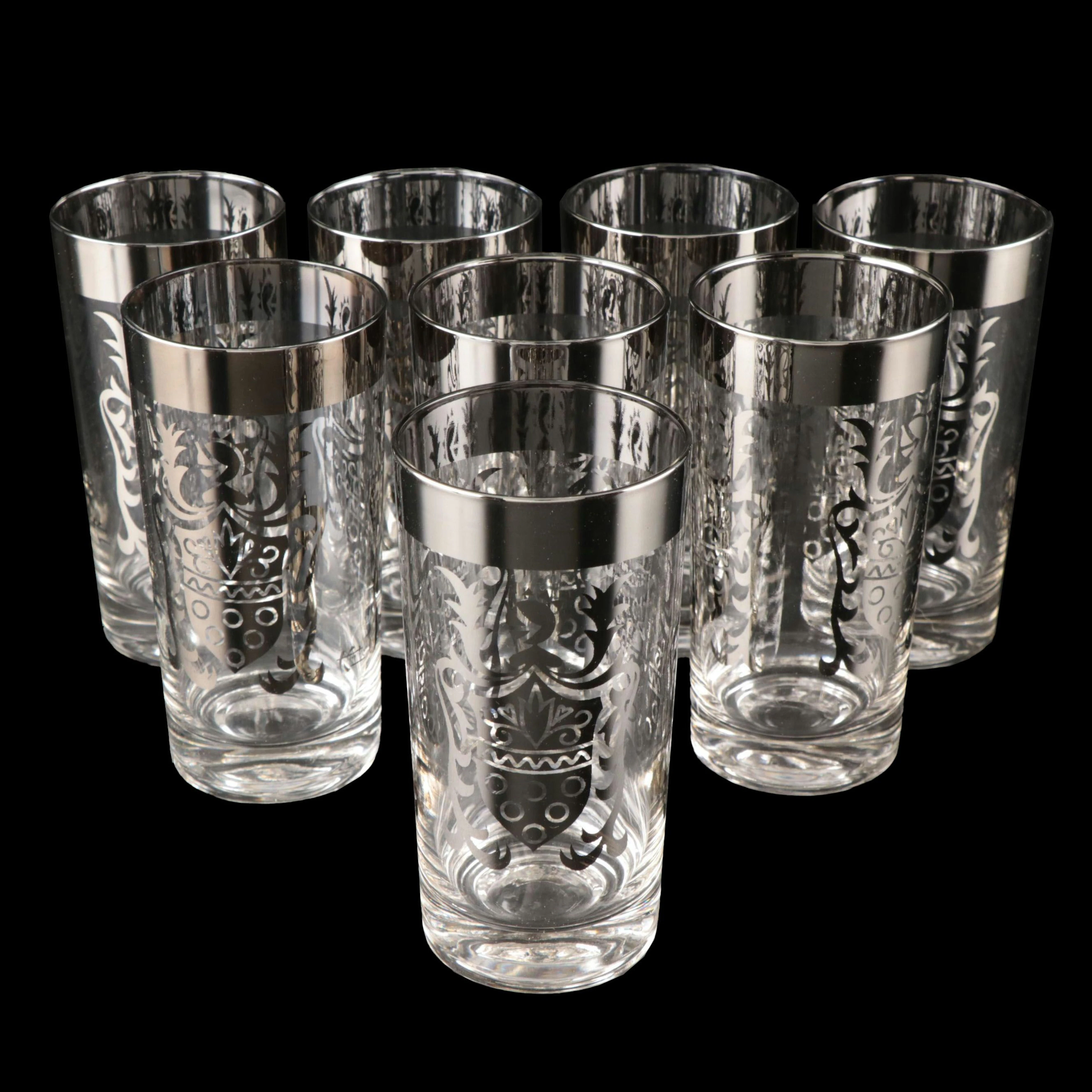 Kimiko Heraldic Silver Finish Highball Glasses