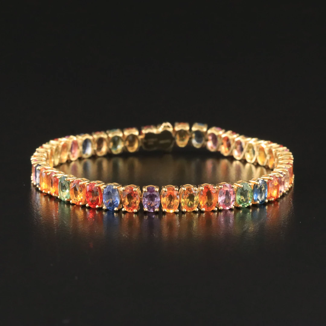 14K 24.79 CTW Sapphire Line Bracelet with IGI Jewelry Report