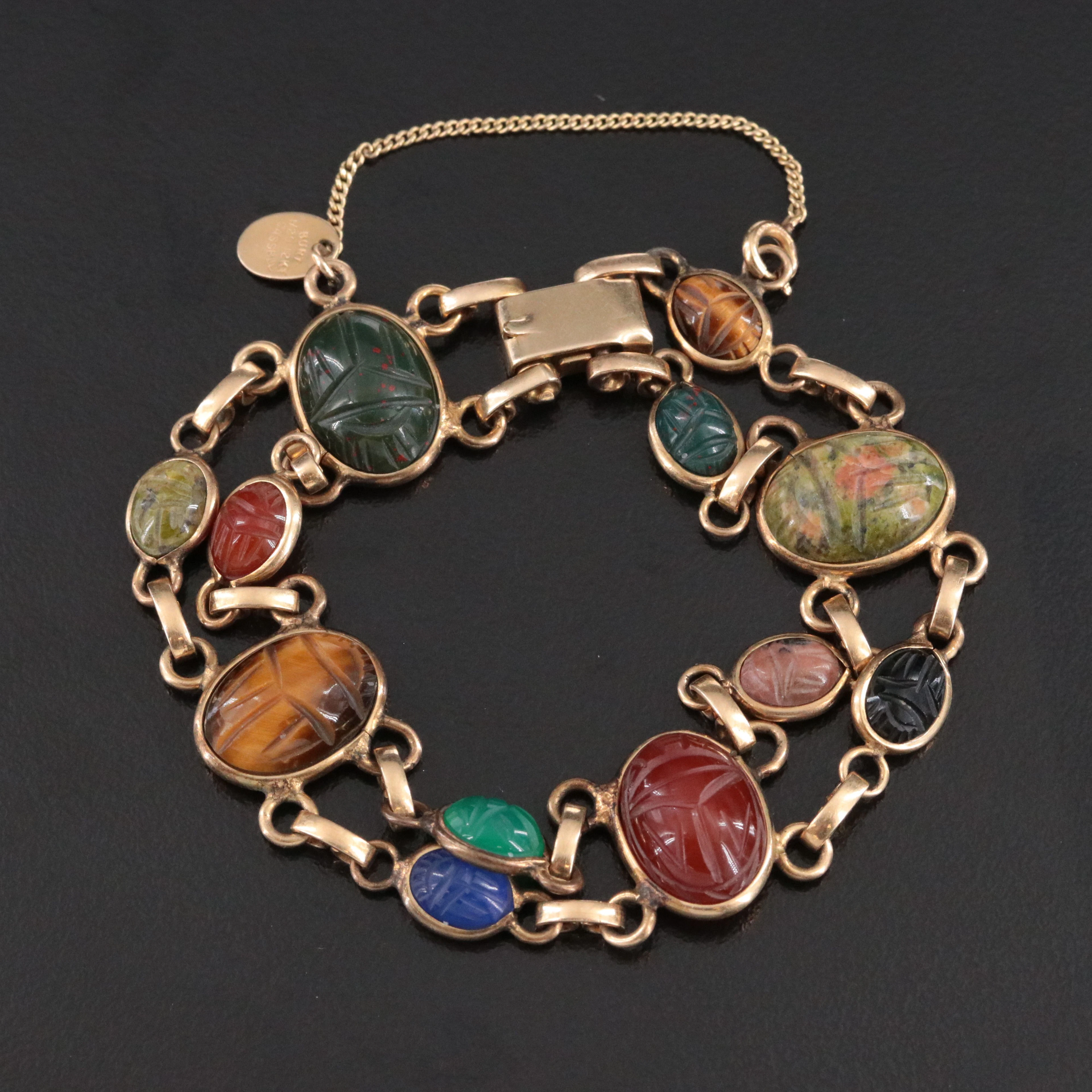 Vintage Burt Cassell Gold-Filled Scarab Bracelet Including Carnelian