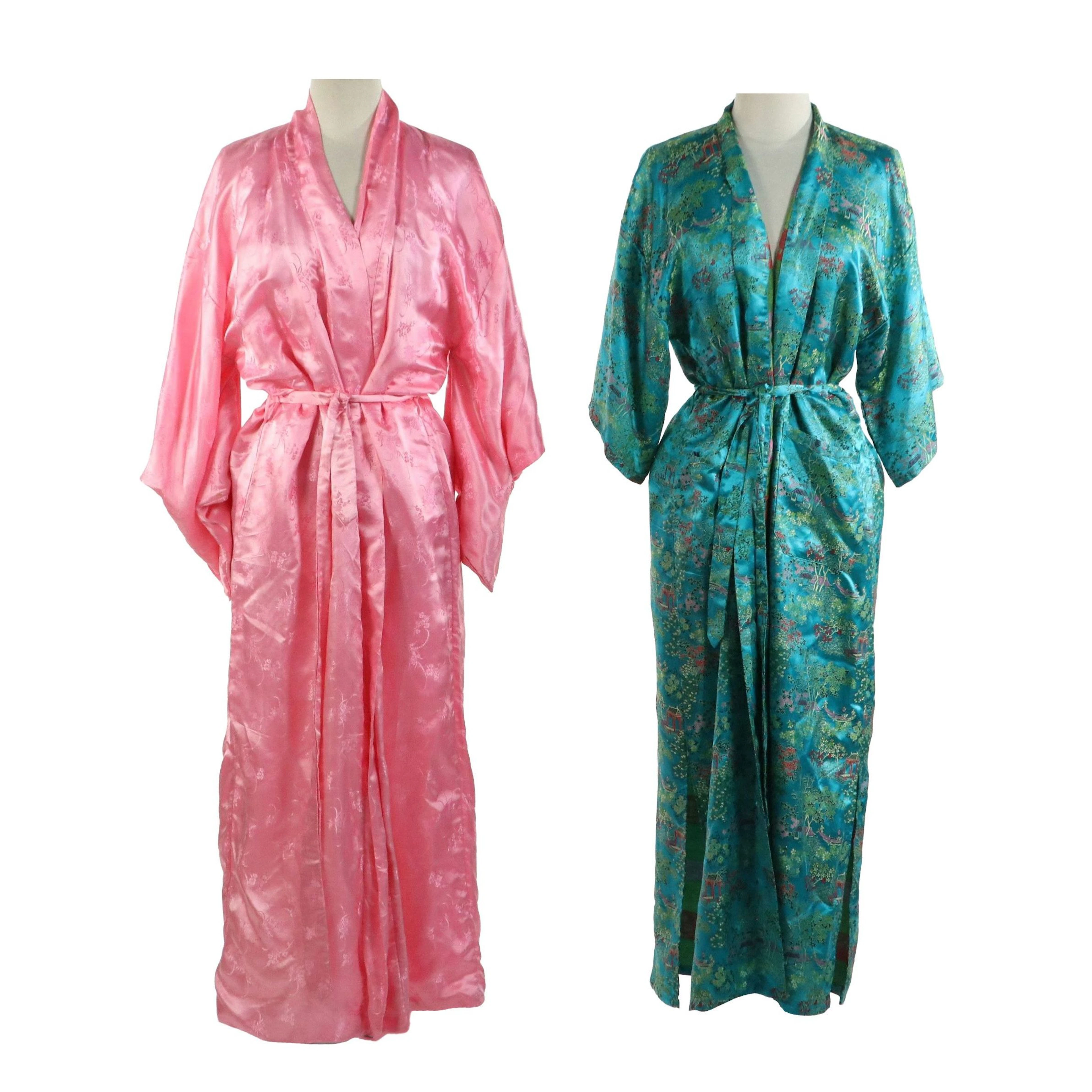 Asian-Inspired Lounge Robes in Silk/Satin Jacquard, Vintage