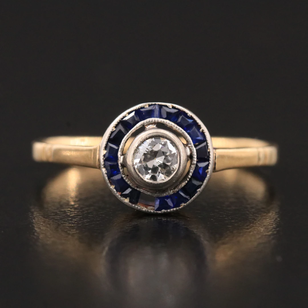 Antique 14K Diamond and Sapphire Ring