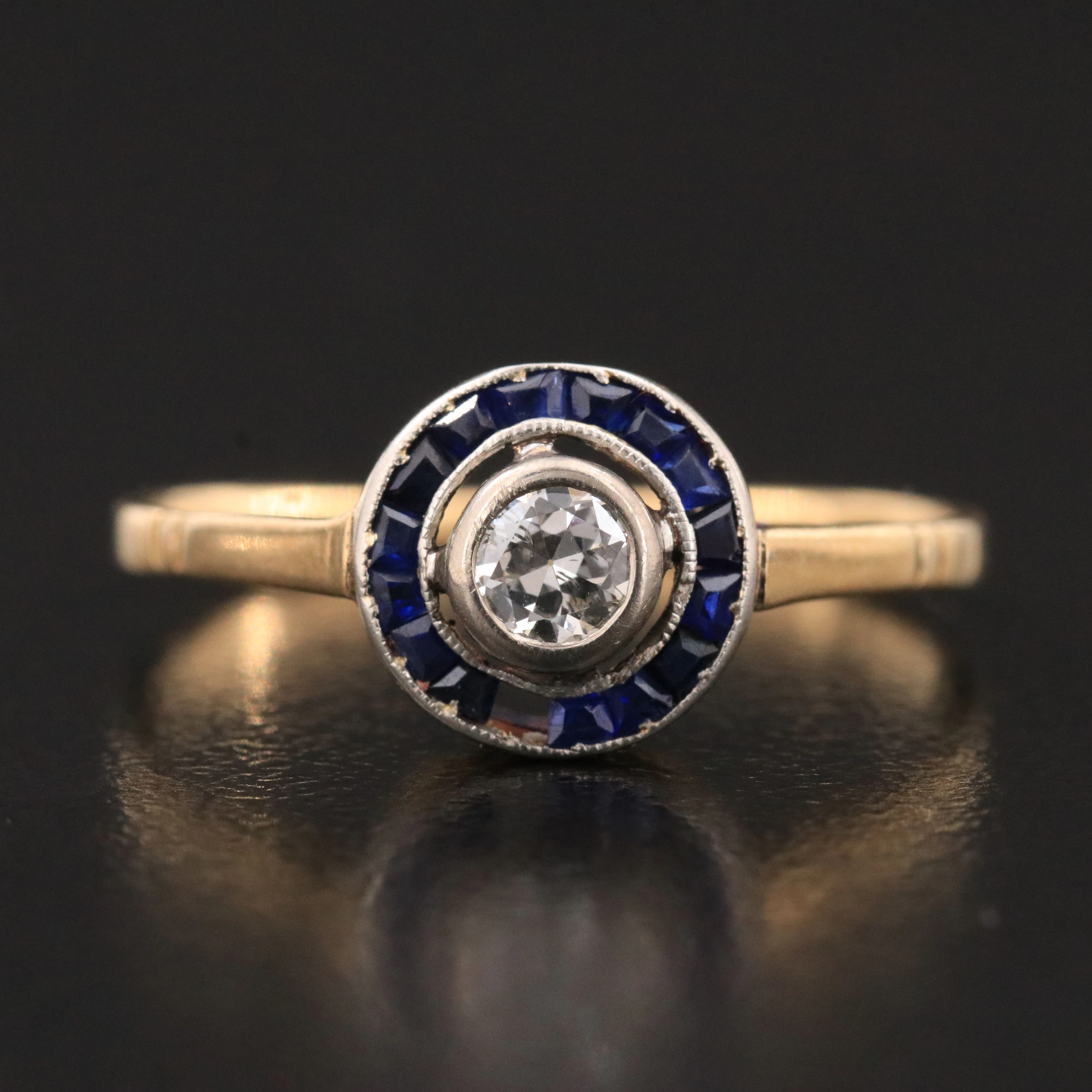 Antique 14K Diamond and Sapphire Ring