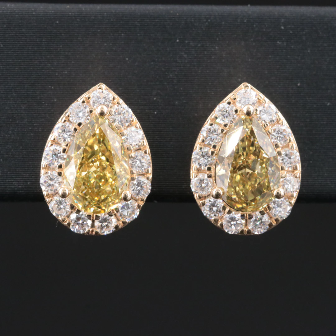 14K 2.85 CTW Lab Grown Diamond Earrings Featuring Fancy Yellow