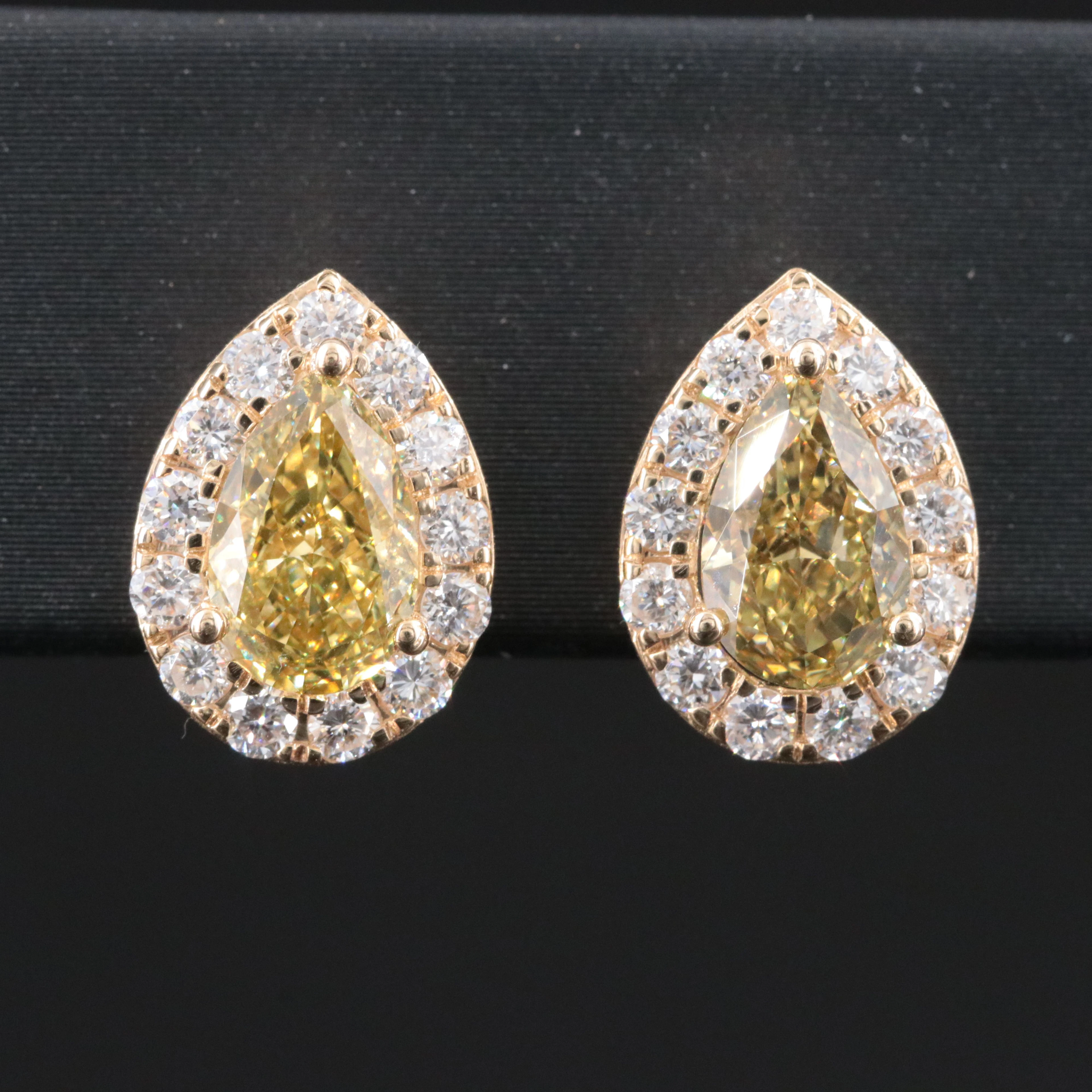 14K 2.85 CTW Lab Grown Diamond Earrings Featuring Fancy Yellow