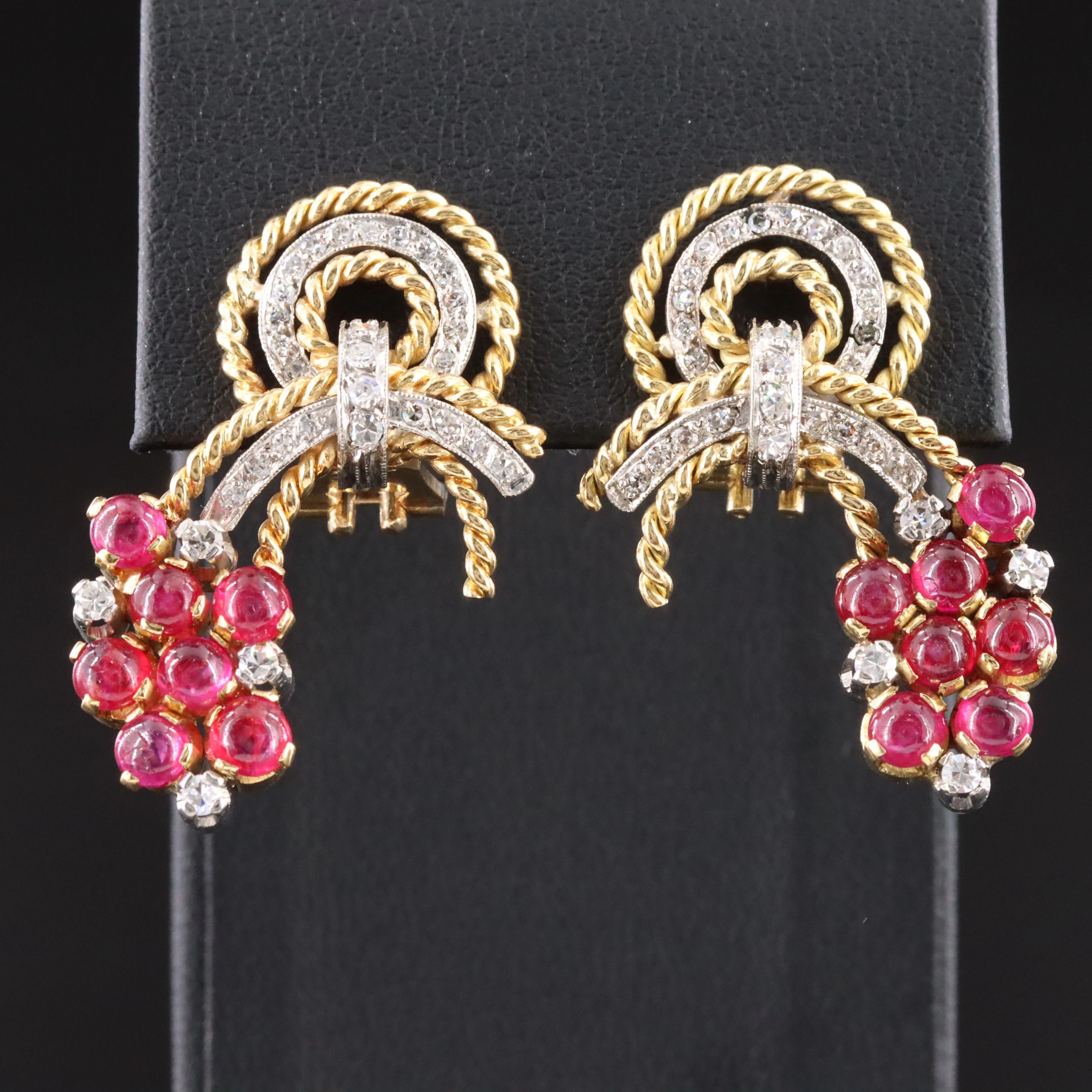18K Palladium Ruby and Diamond Drop Earrings