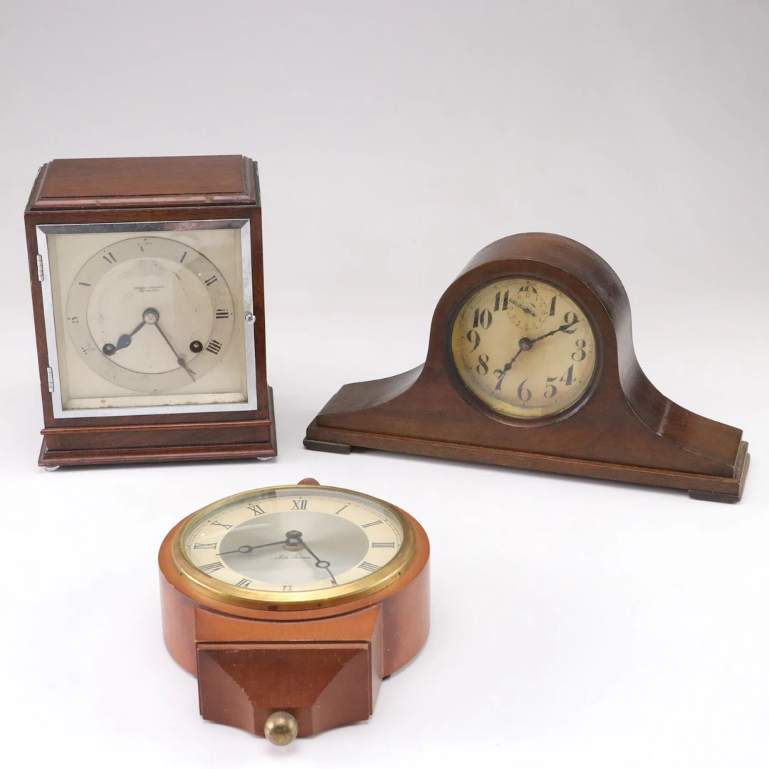 Grogan Art Deco Mahogany Shelf Clock with Two Other Clocks